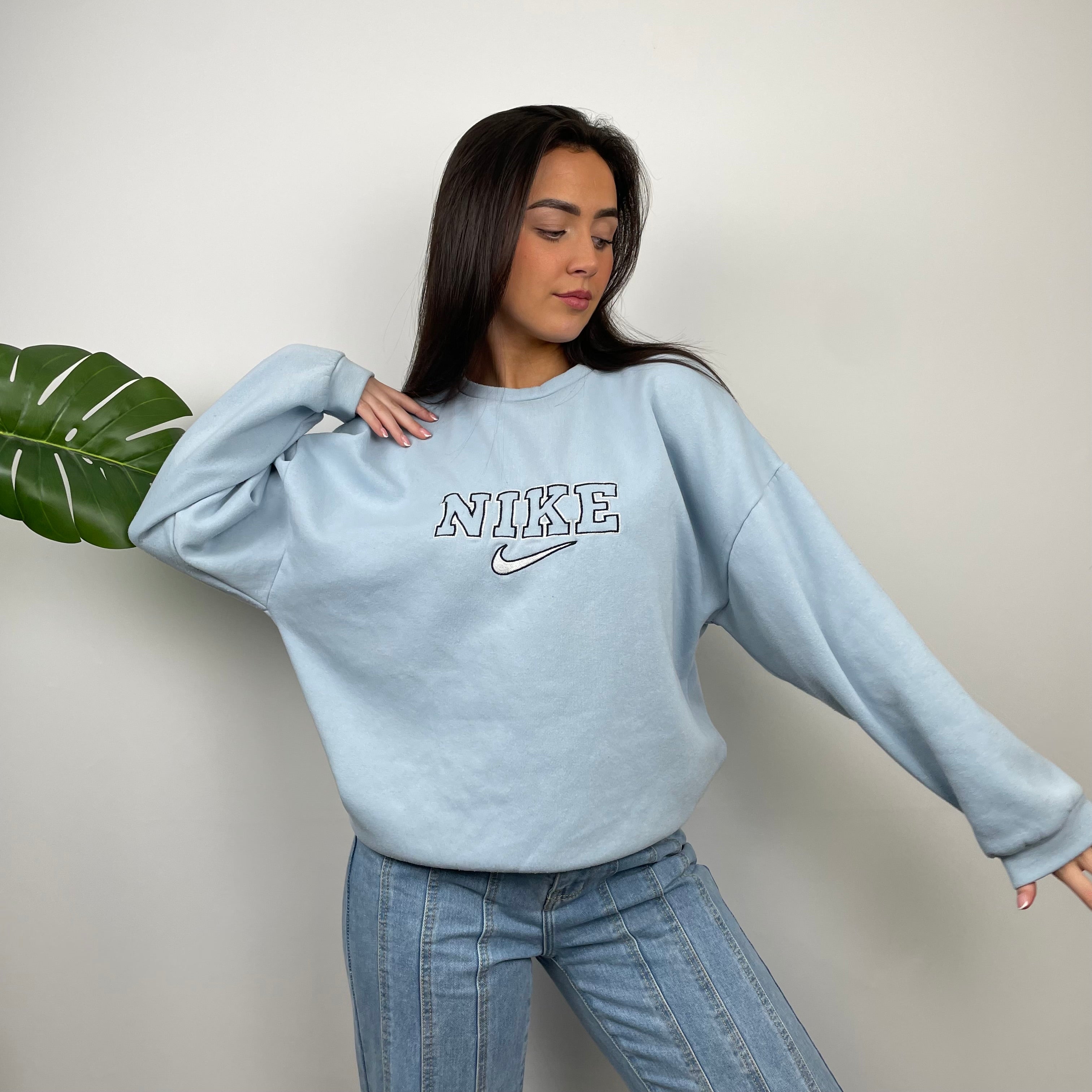 Nike Baby Blue Embroidered Spell Out Sweatshirt (XL)