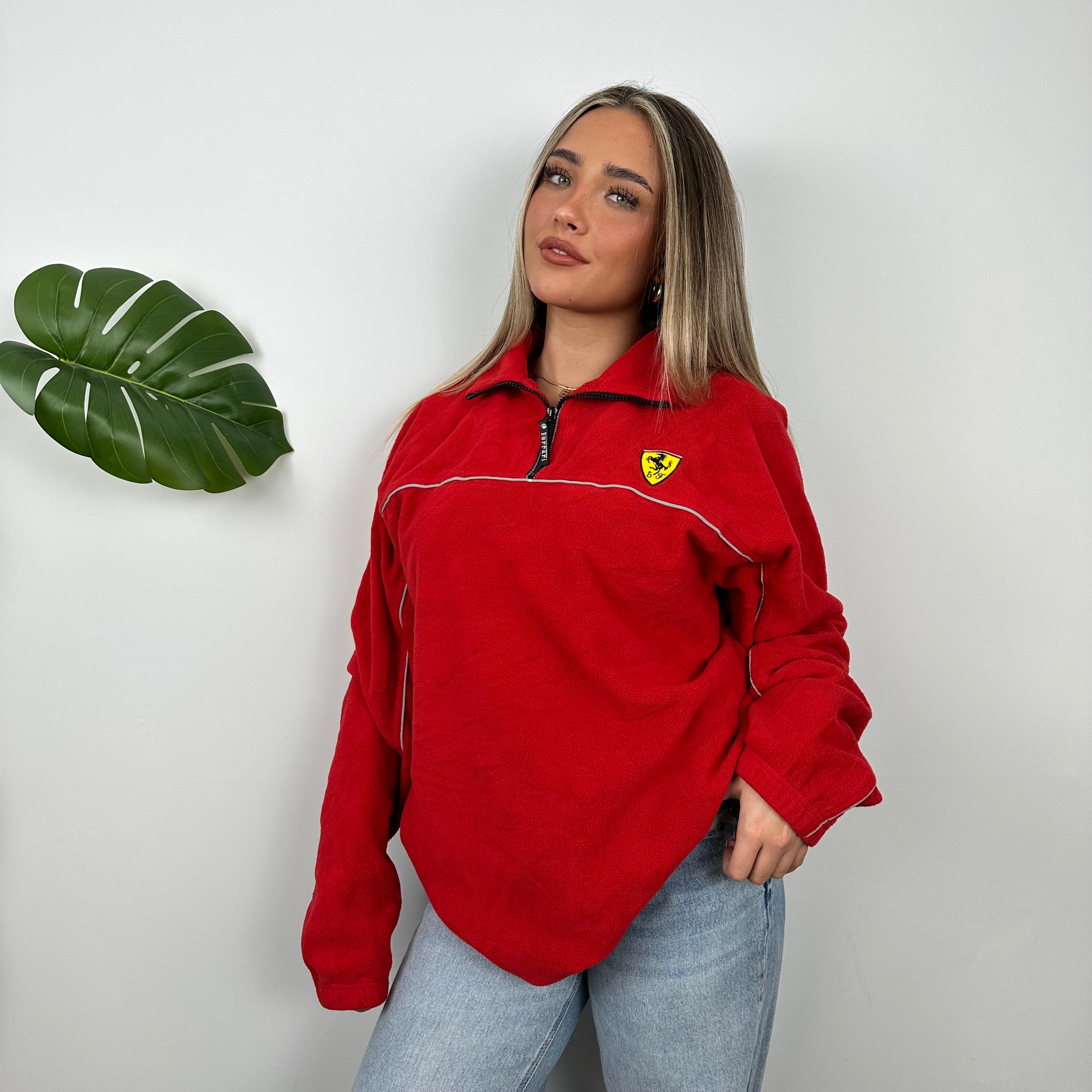 Ferrari Racing Red Embroidered Spell Out Quarter Zip (XL)