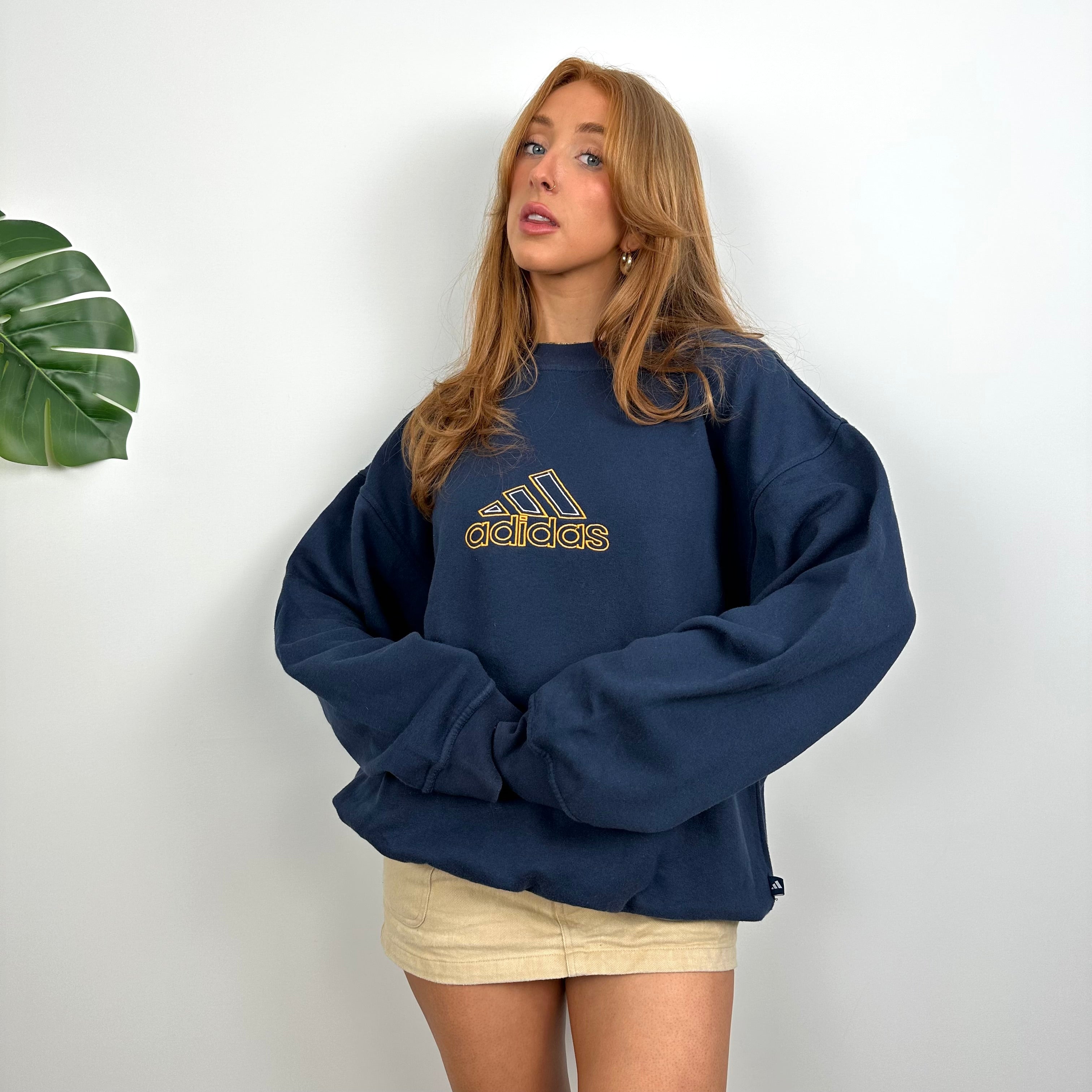 Adidas Navy Embroidered Spell Out Sweatshirt (M)