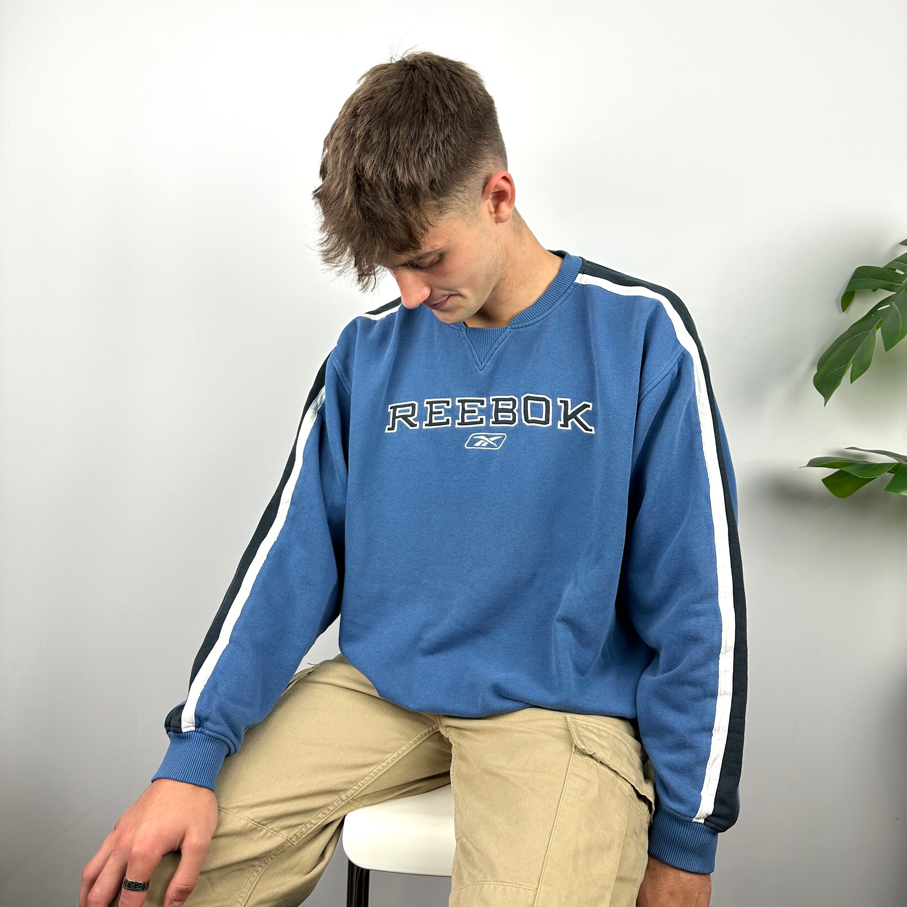 Reebok RARE Blue Embroidered Spell Out Sweatshirt (XL)