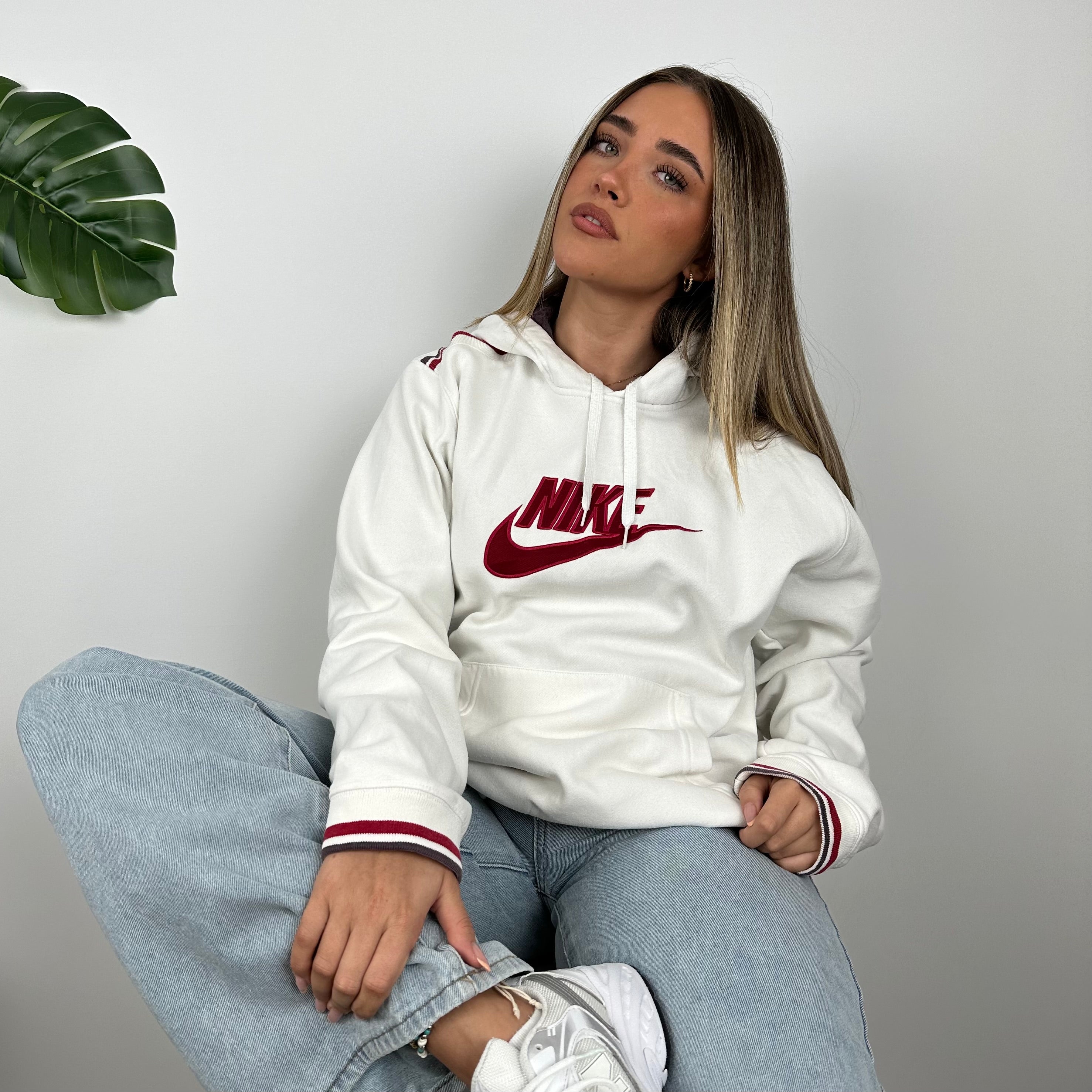 Nike White Embroidered Spell Out Hoodie (M)