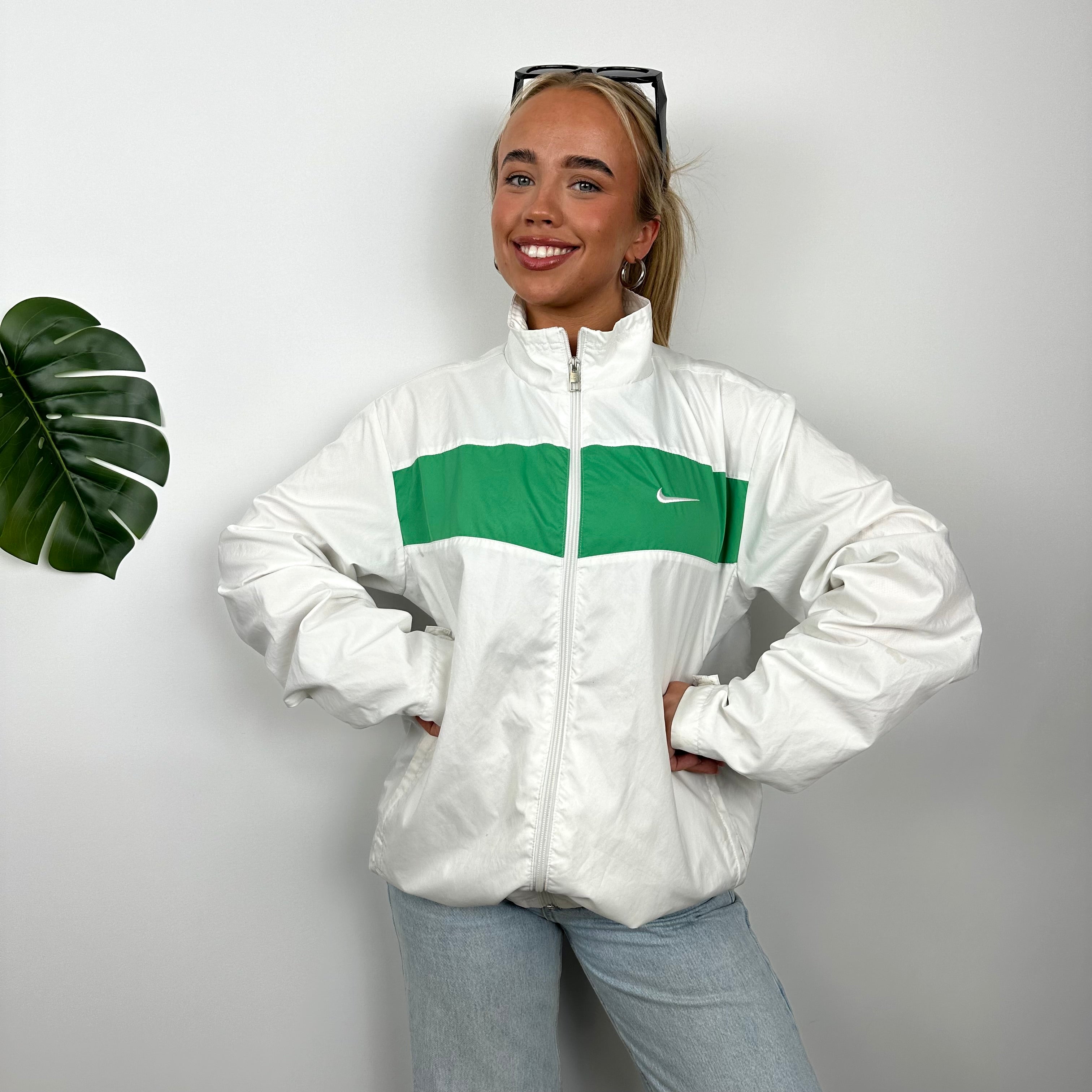 Nike RARE White Embroidered Swoosh Windbreaker Jacket (M)