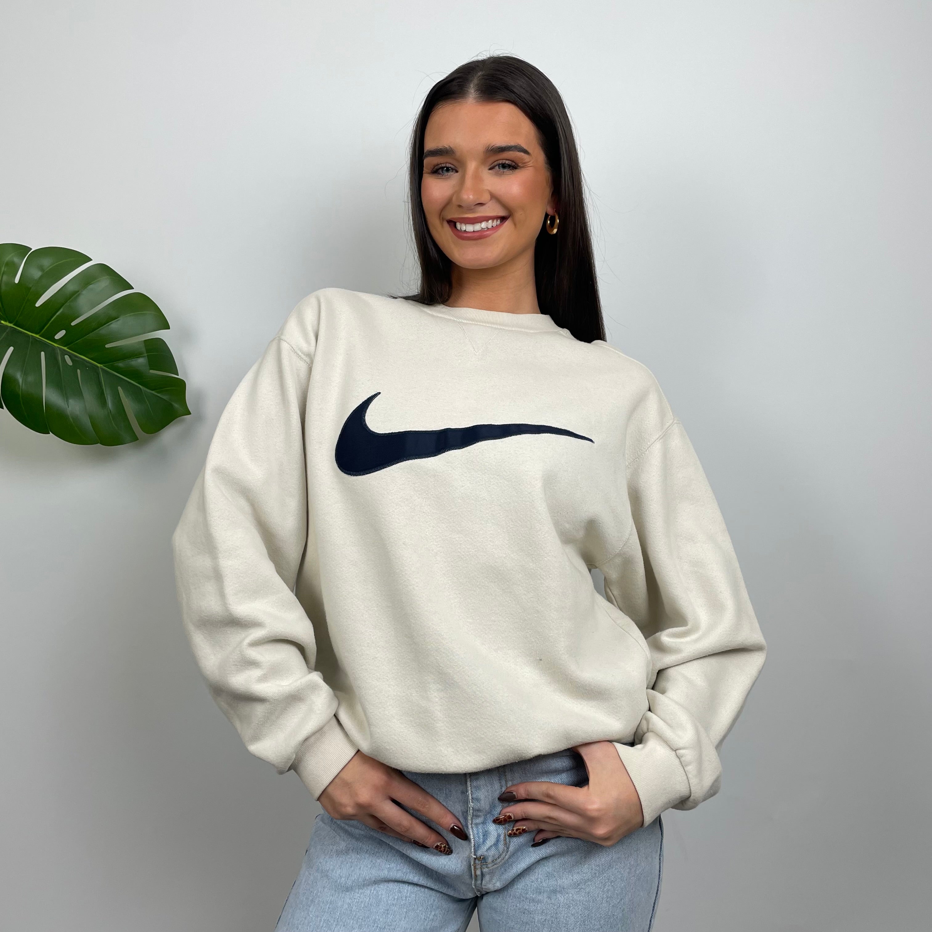 Nike Cream Embroidered Swoosh Sweatshirt (S)