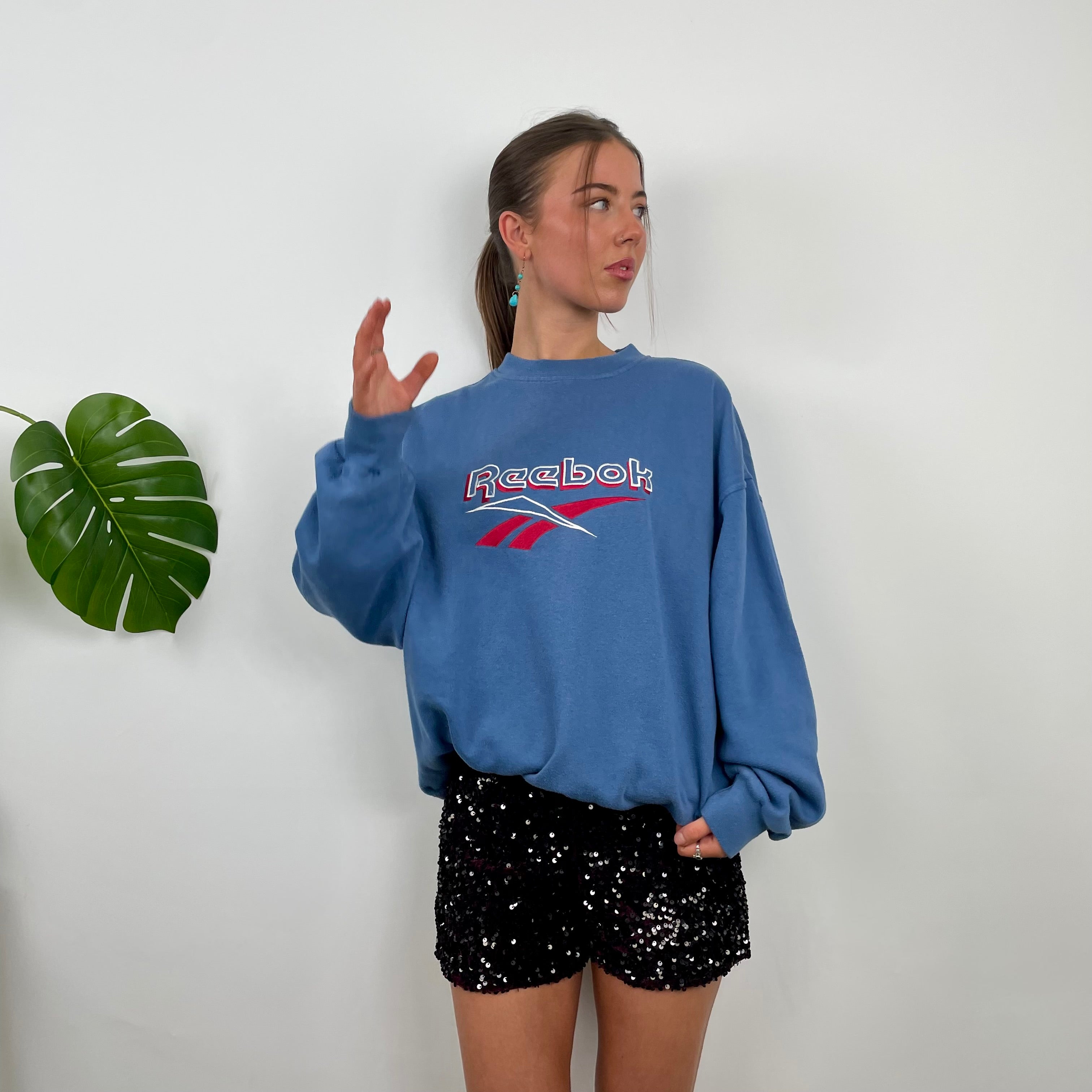 Reebok RARE Blue Embroidered Spell Out Sweatshirt (L)