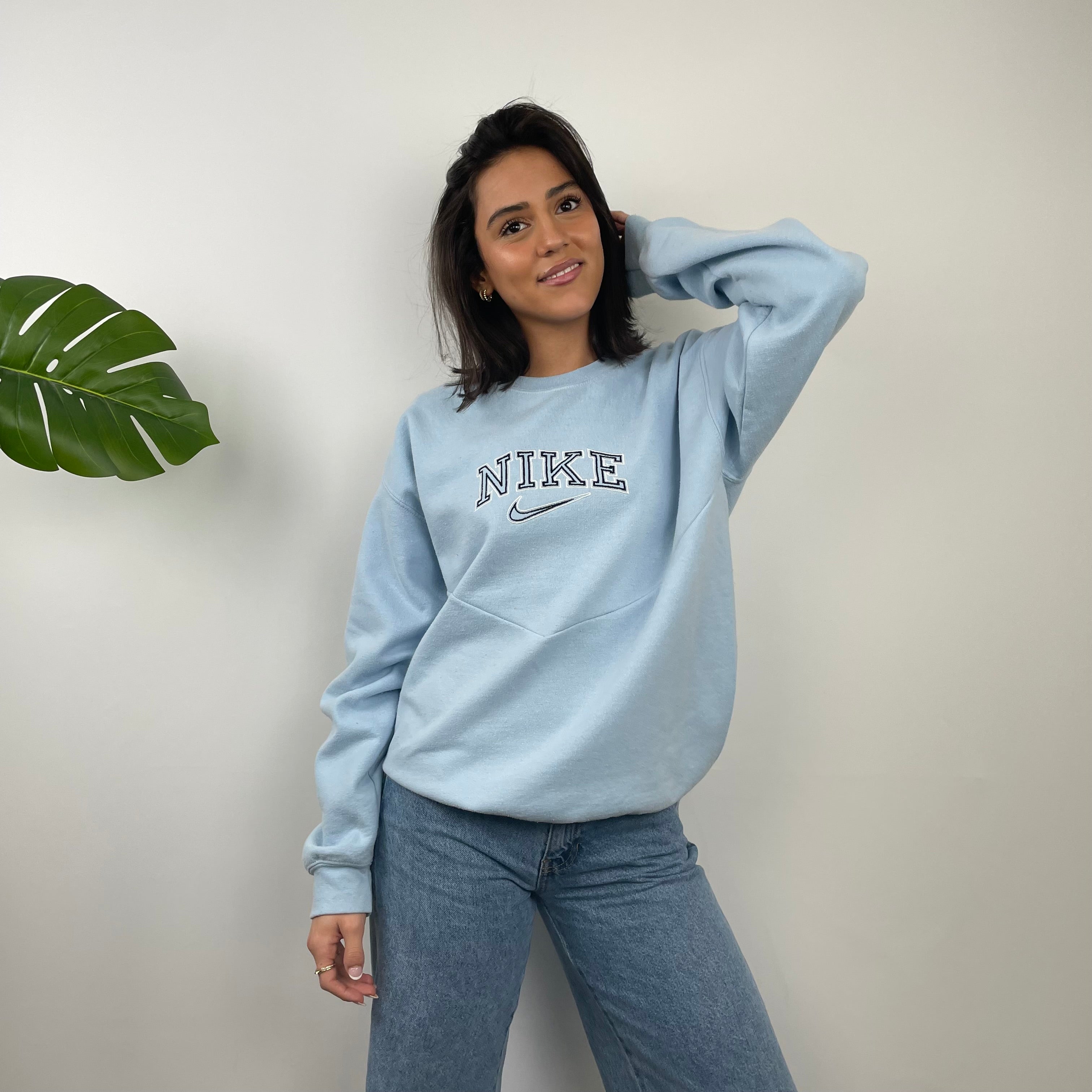 Nike Baby Blue Embroidered Spell Out Sweatshirt (L)