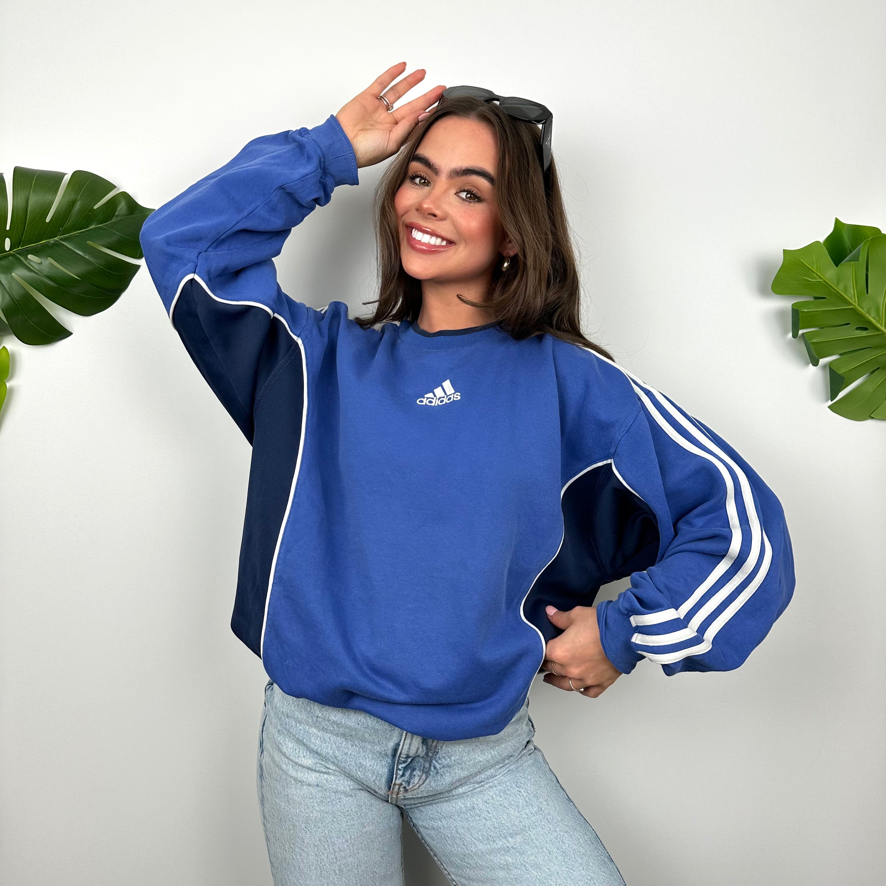 Adidas Blue Embroidered Spell Out Sweatshirt (M)