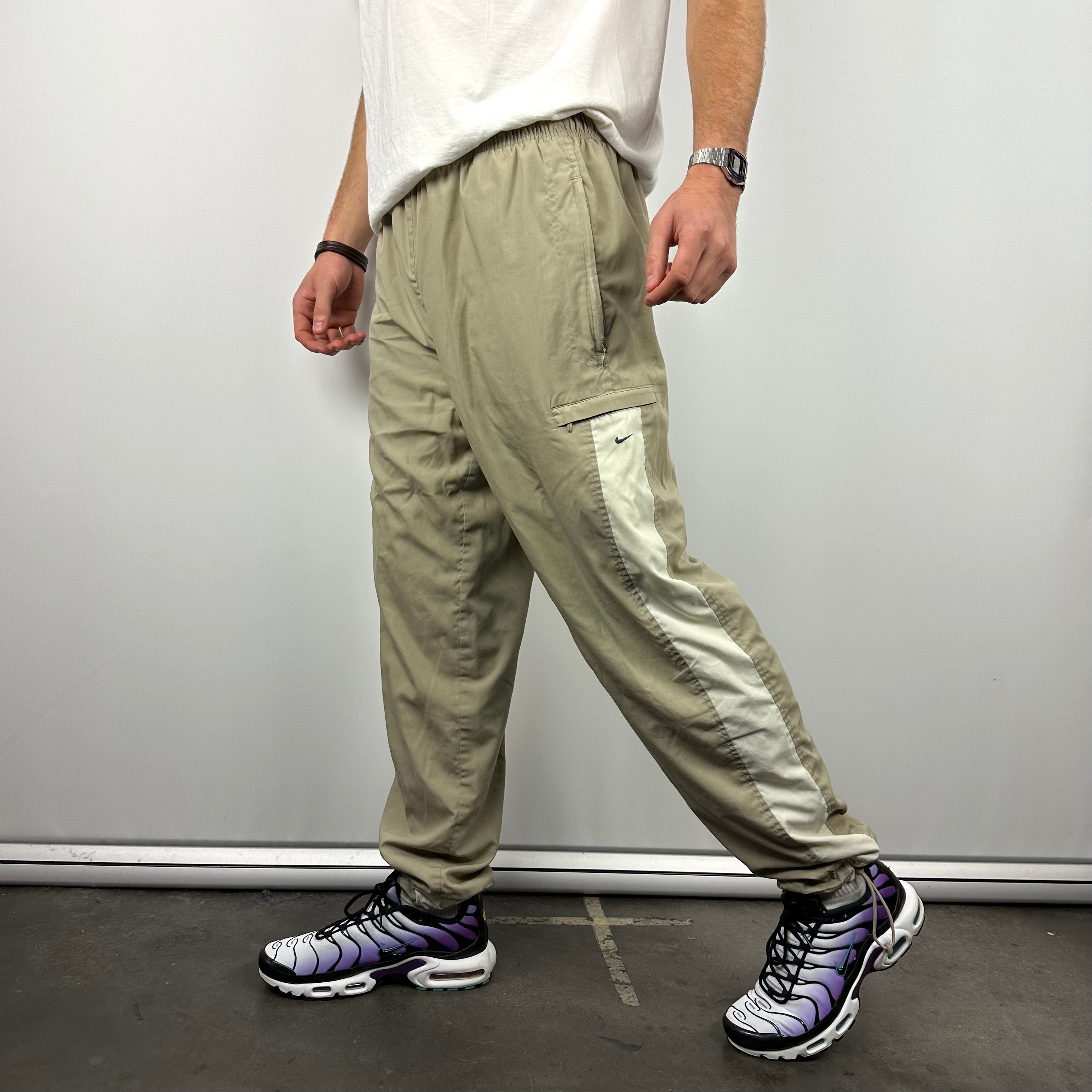 Nike Tan Beige Embroidered Swoosh Track Pants (L)