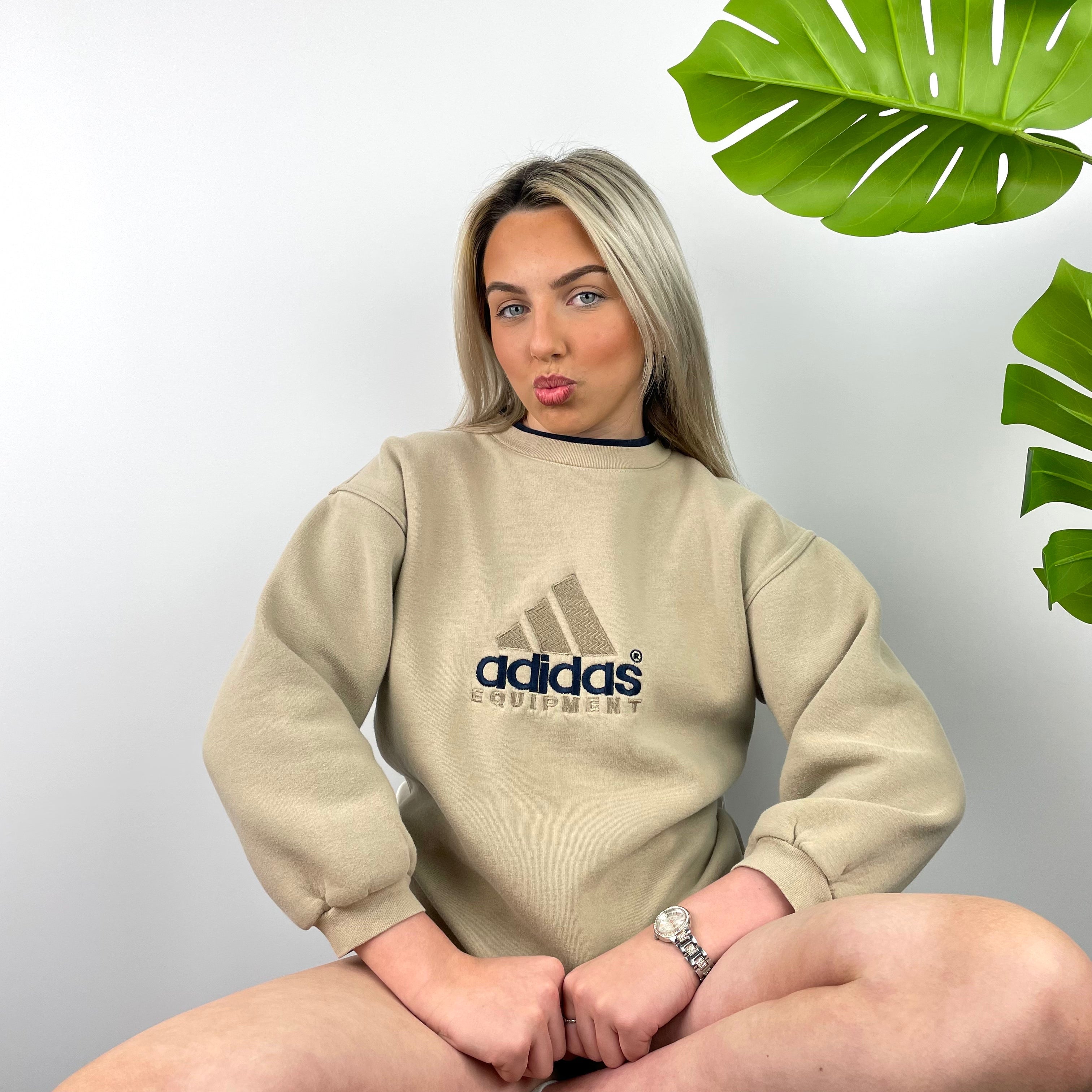 Adidas Equipment RARE Tan Beige Embroidered Spell Out Sweatshirt (S)
