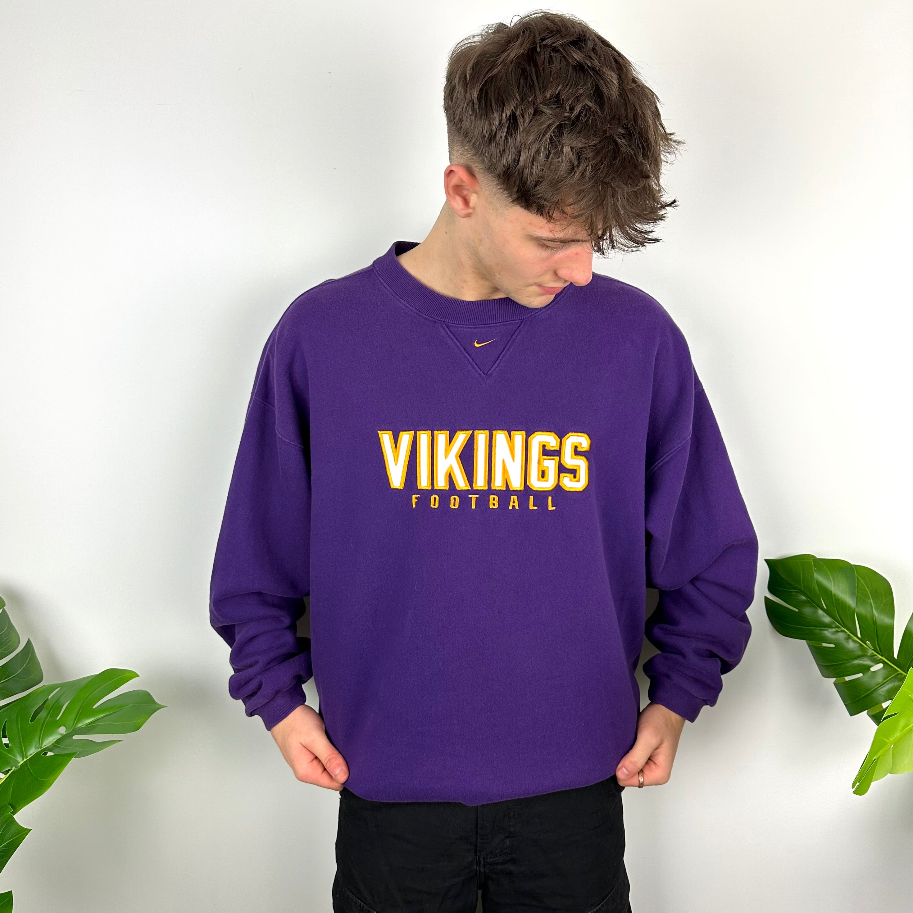 Nike x Minnesota Vikings Purple Embroidered Spell Out Sweatshirt (XL)