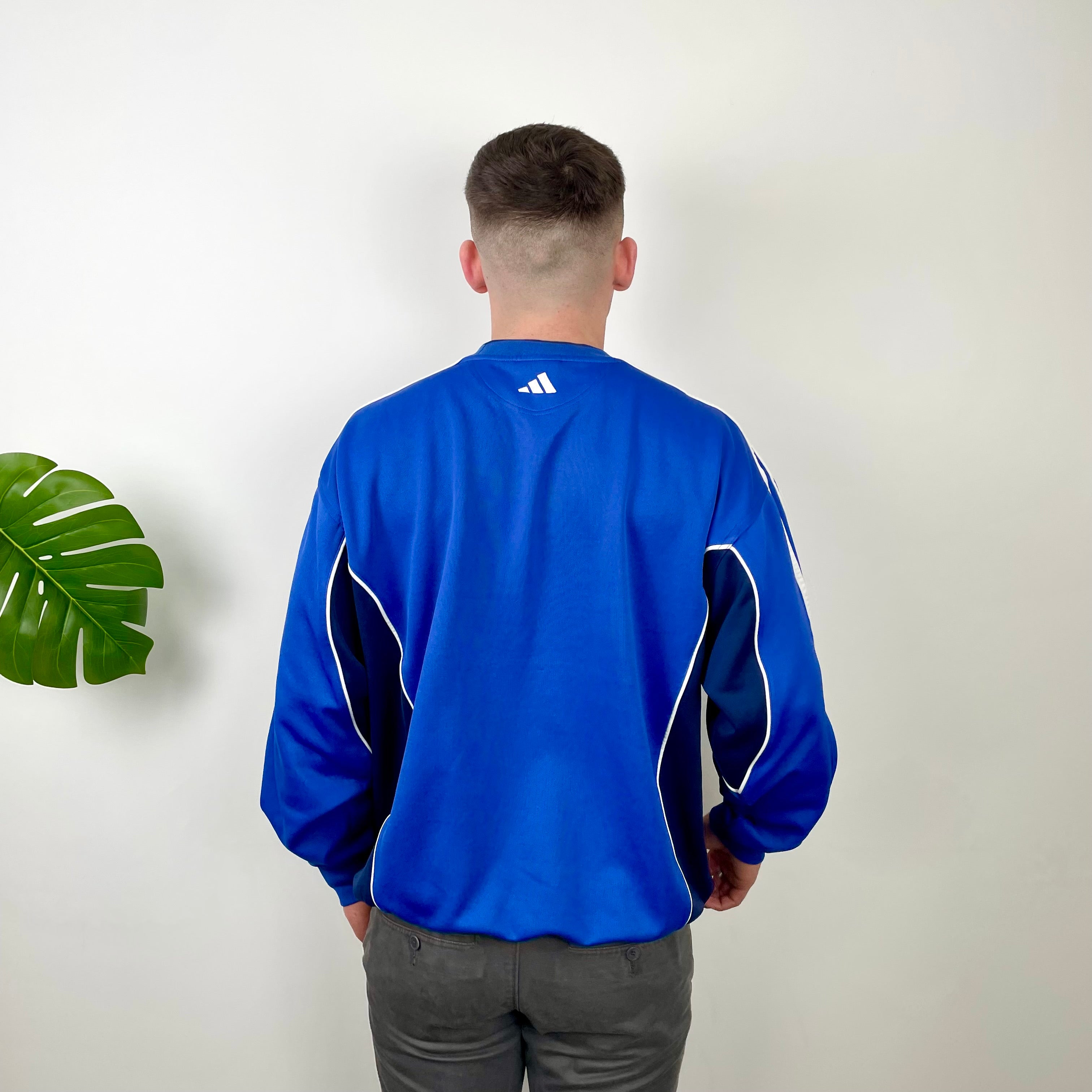 Adidas Blue Embroidered Spell Out Sweatshirt (L)