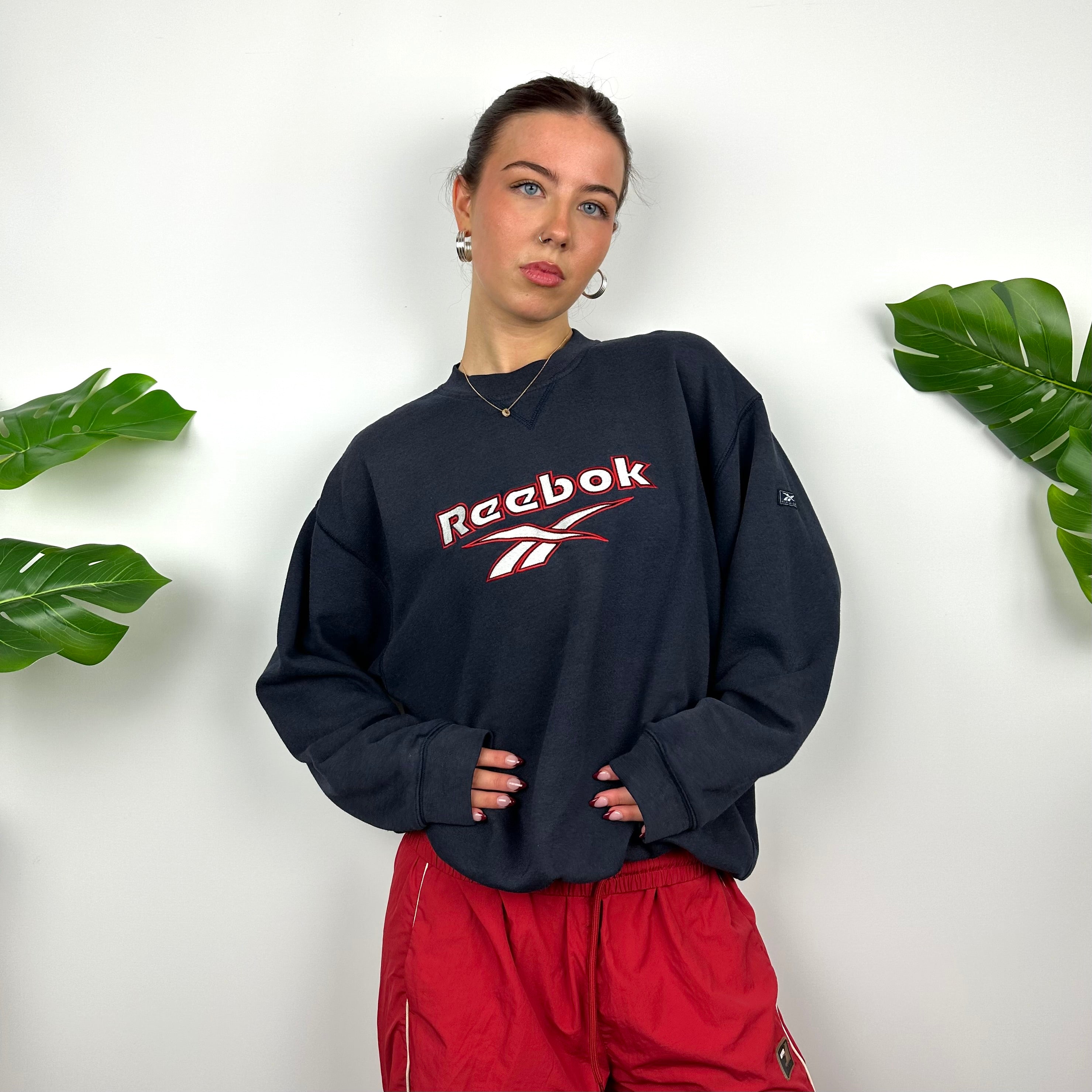 Reebok Navy Embroidered Spell Out Sweatshirt (M)