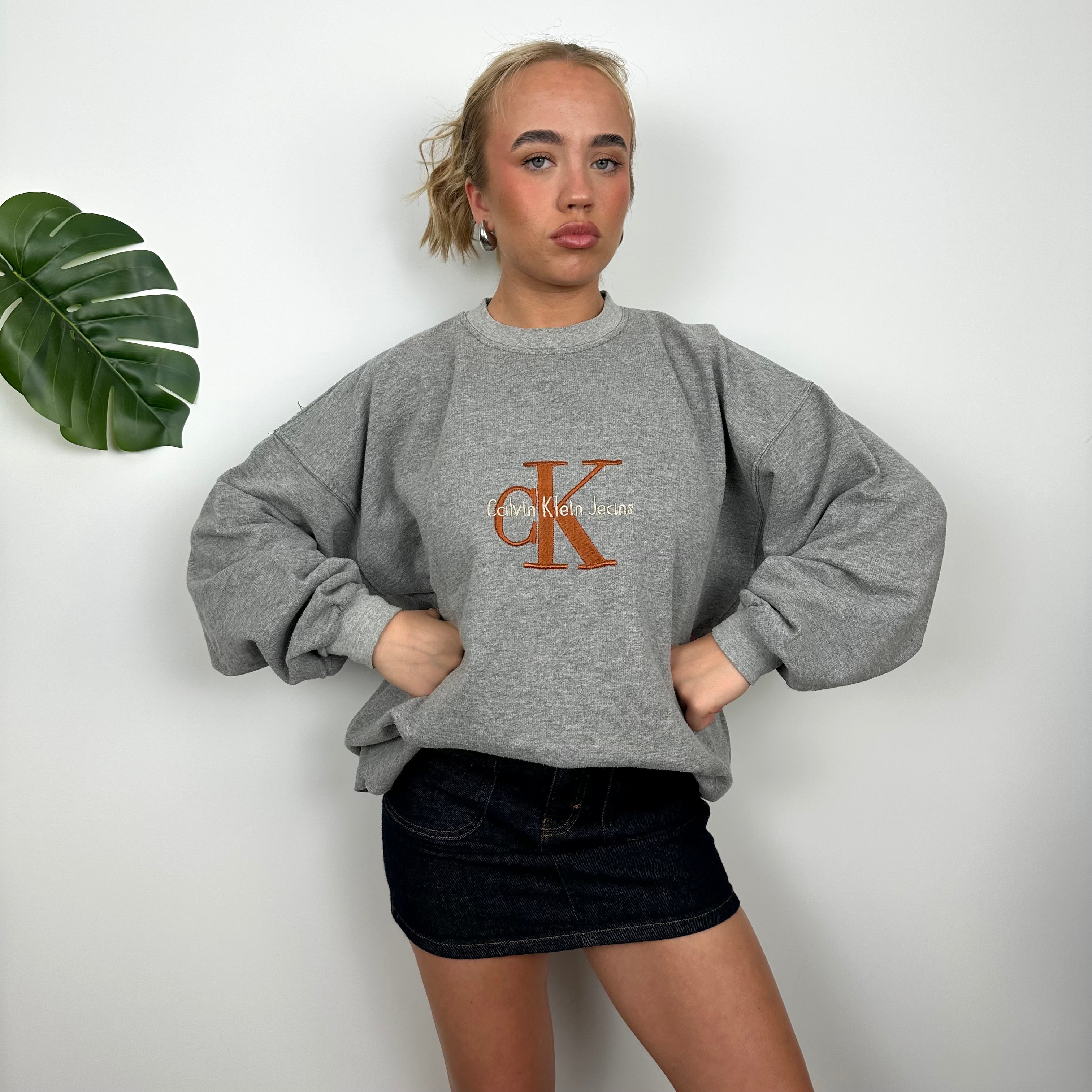 Calvin Klein Grey Embroidered Spell Out Sweatshirt (L)