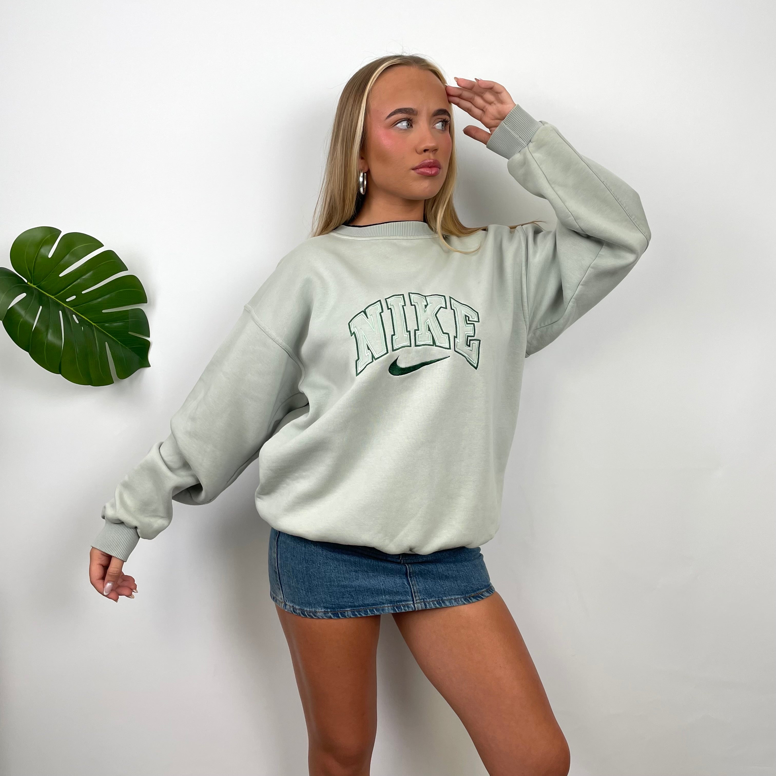 Nike Sage Green Embroidered Spell Out Sweatshirt (M)