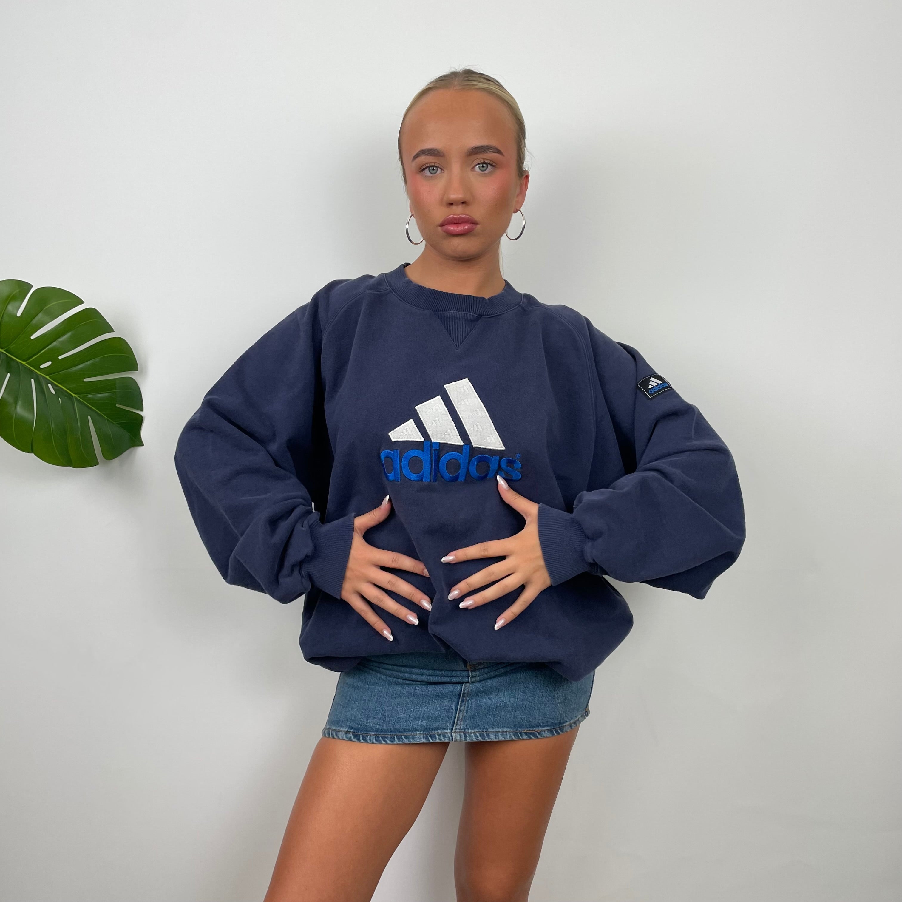 Adidas Navy Embroidered Spell Out Sweatshirt (XL)
