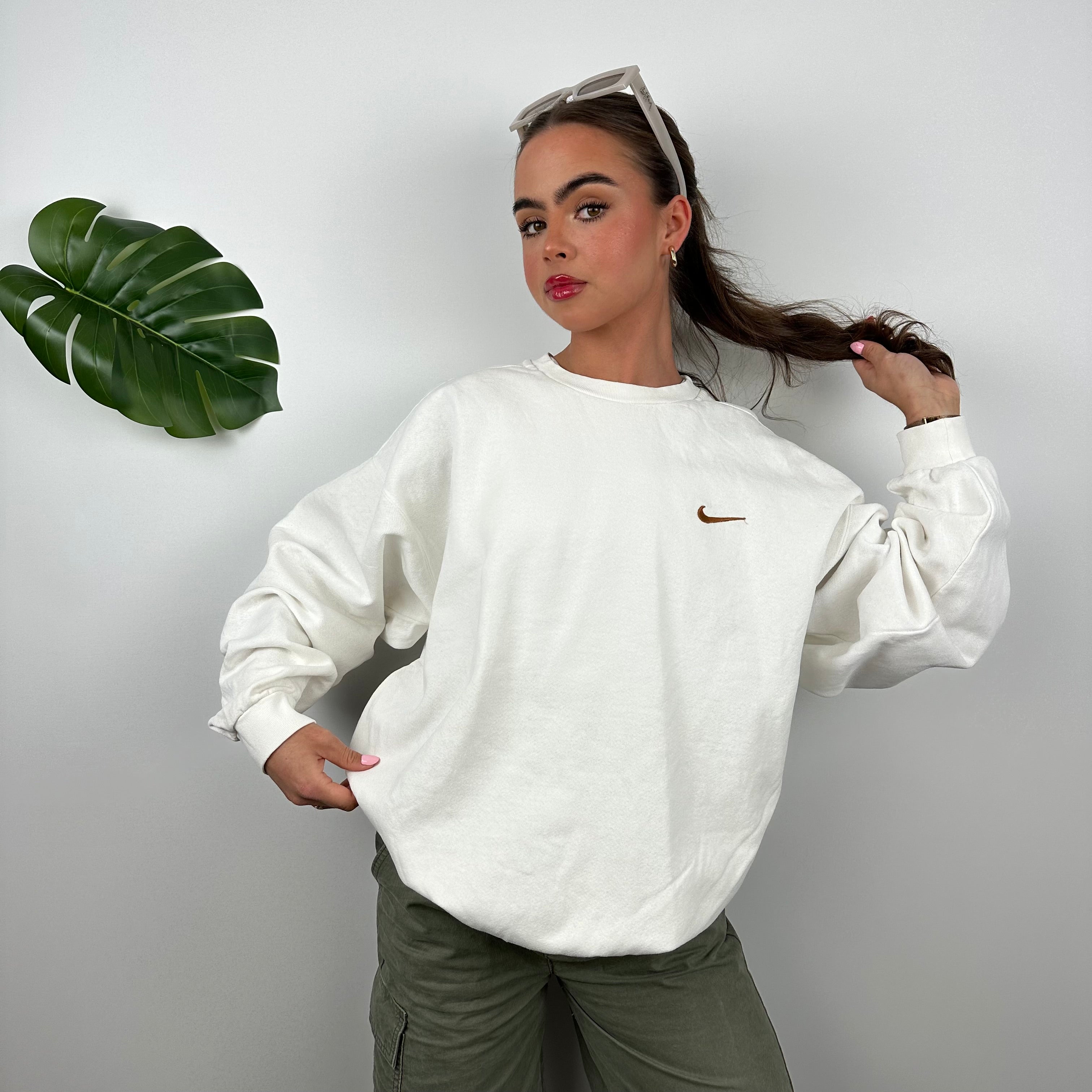 Nike White Embroidered Swoosh Sweatshirt (L)