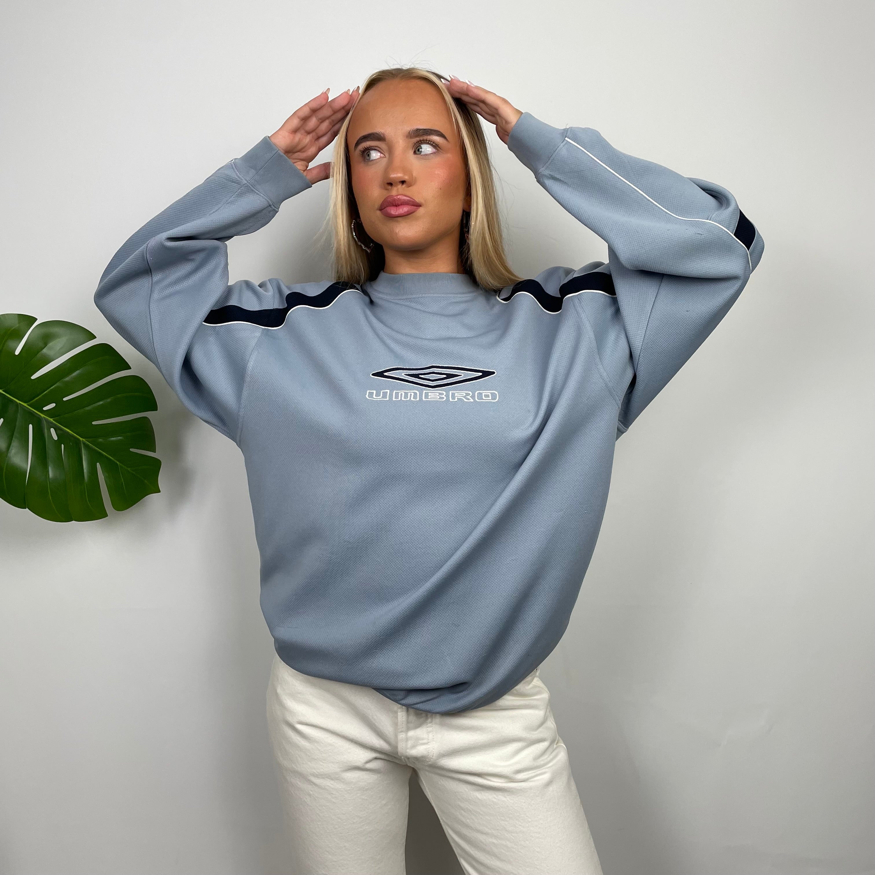 Umbro RARE Baby Blue Embroidered Spell Out Sweatshirt (L)