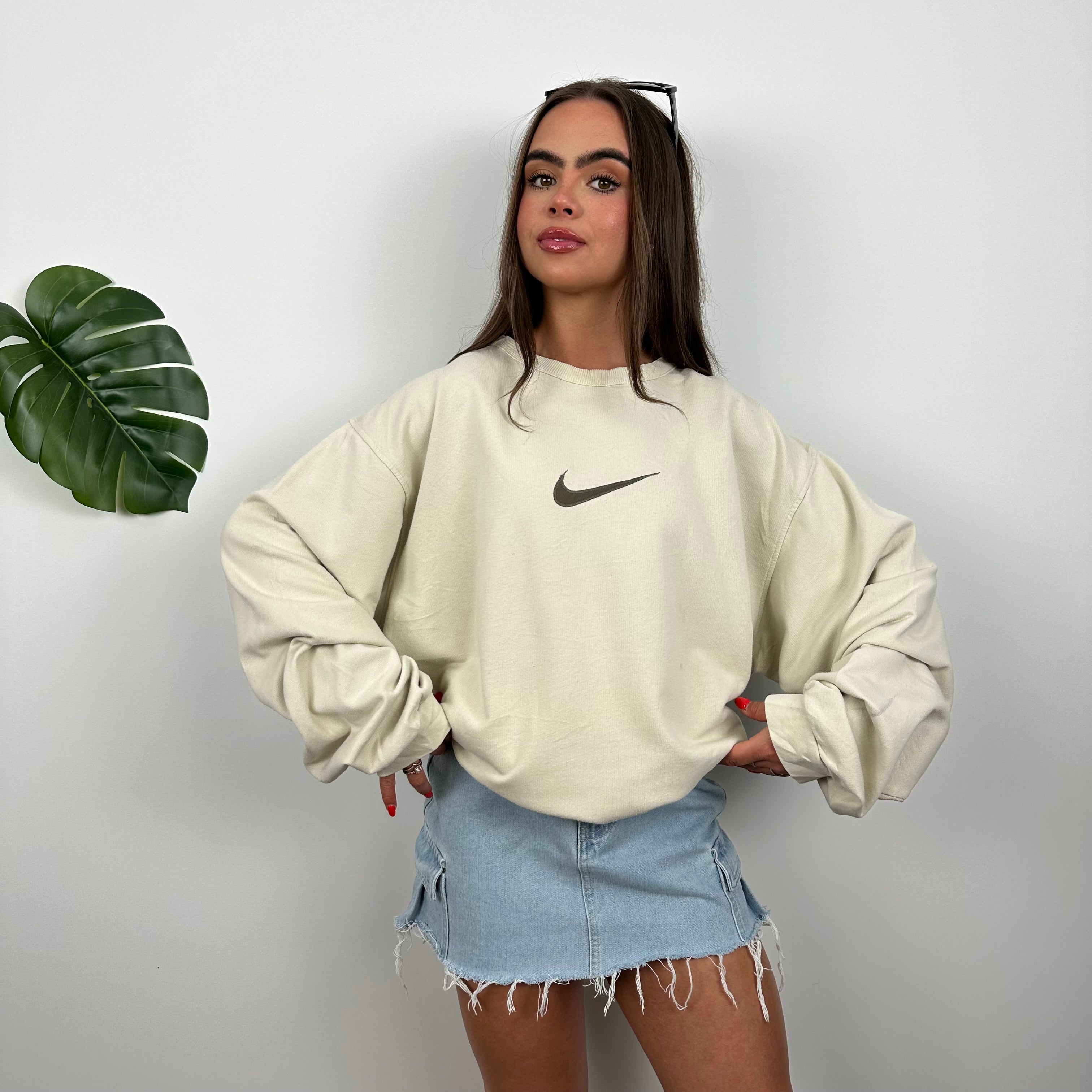 Nike Cream Embroidered Swoosh Sweatshirt (XL)