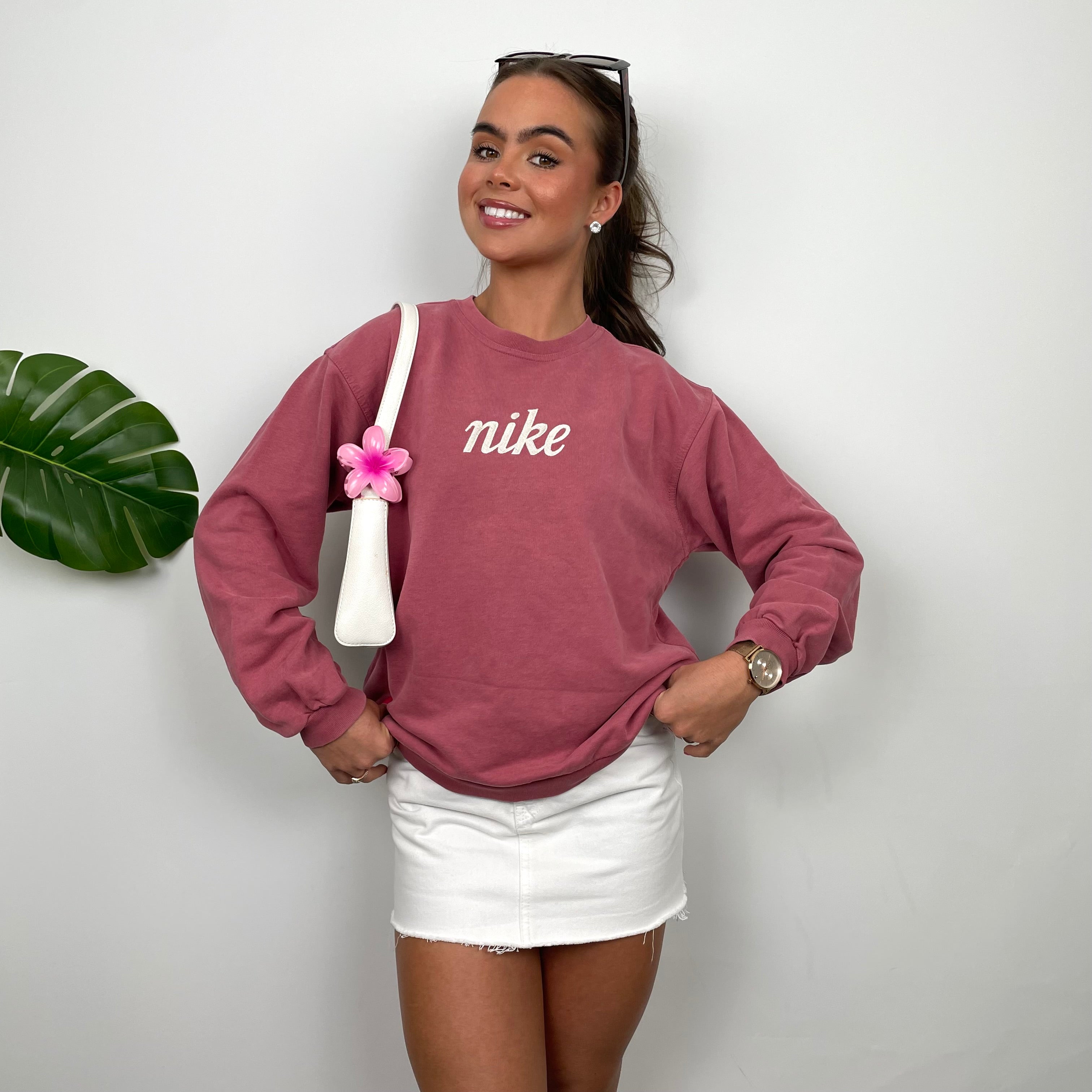 Nike RARE Dusty Pink Embroidered Spell Out Sweatshirt (XS)