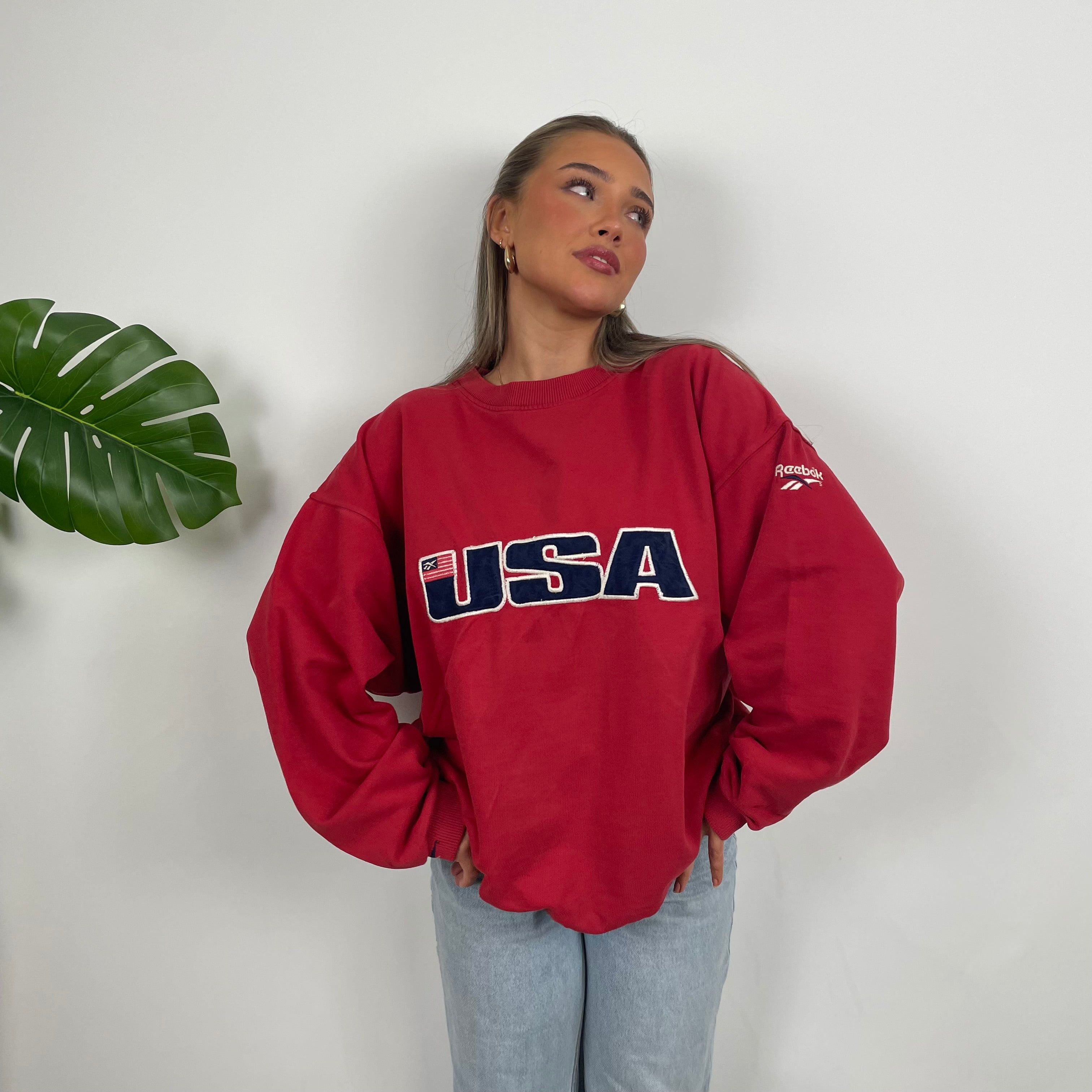 Reebok x USA Red Embroidered Spell Out Sweatshirt (L)