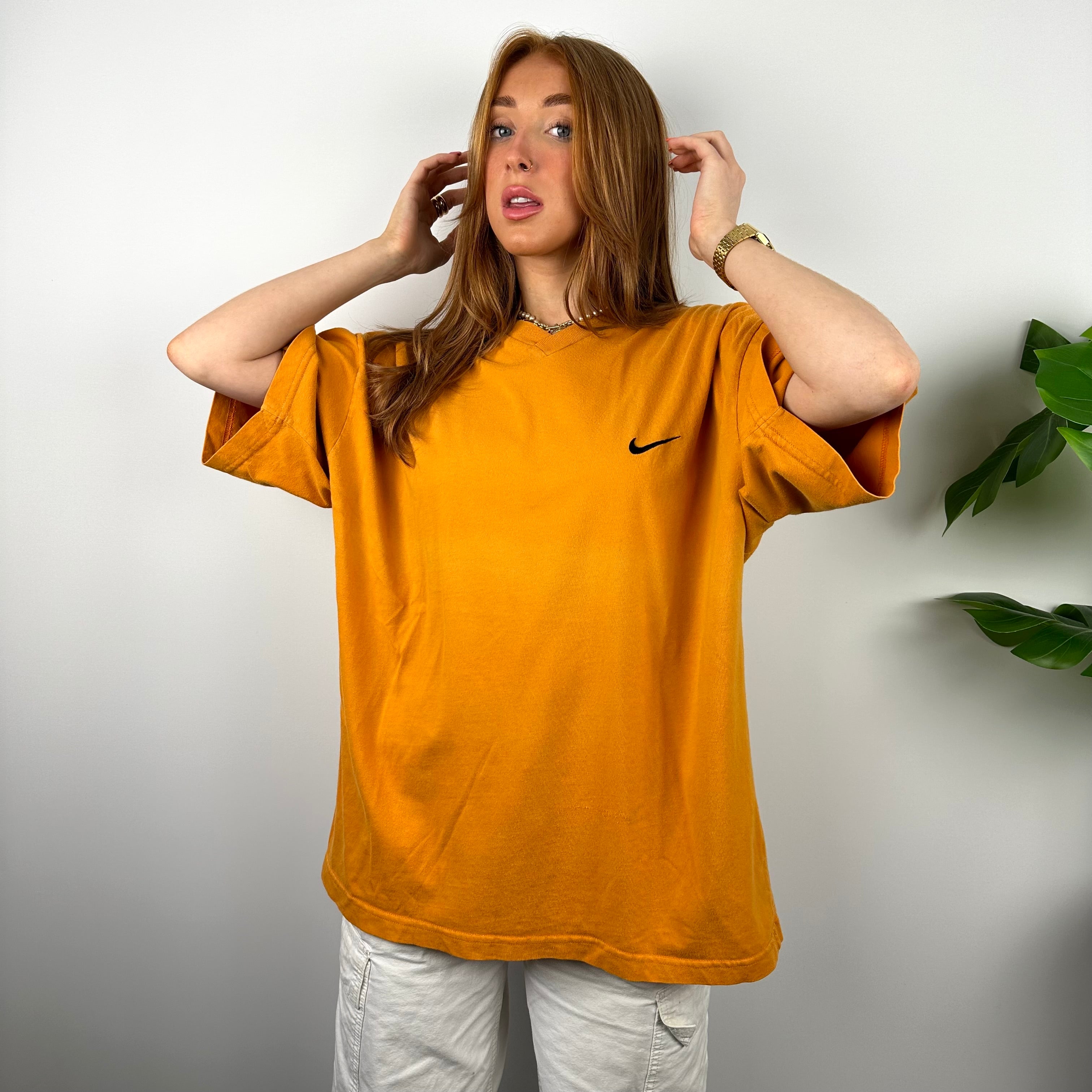 Nike RARE Orange Embroidered Swoosh T Shirt (L)