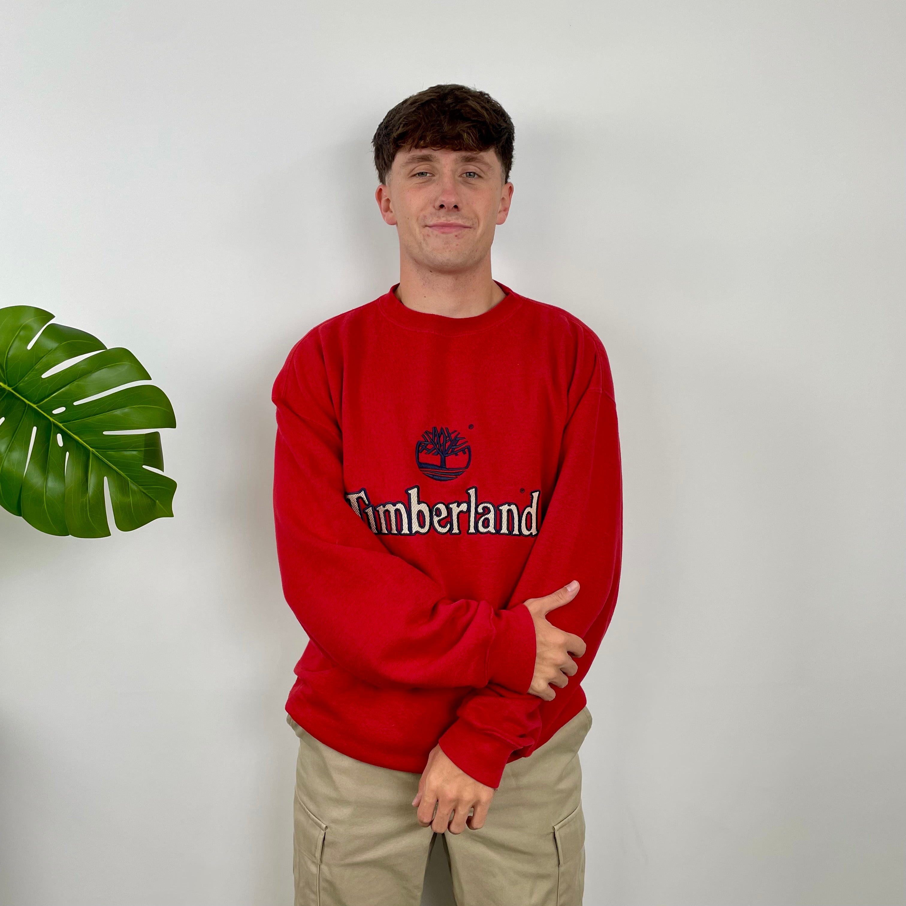 Timberland Red Embroidered Spell Out Sweatshirt (L)