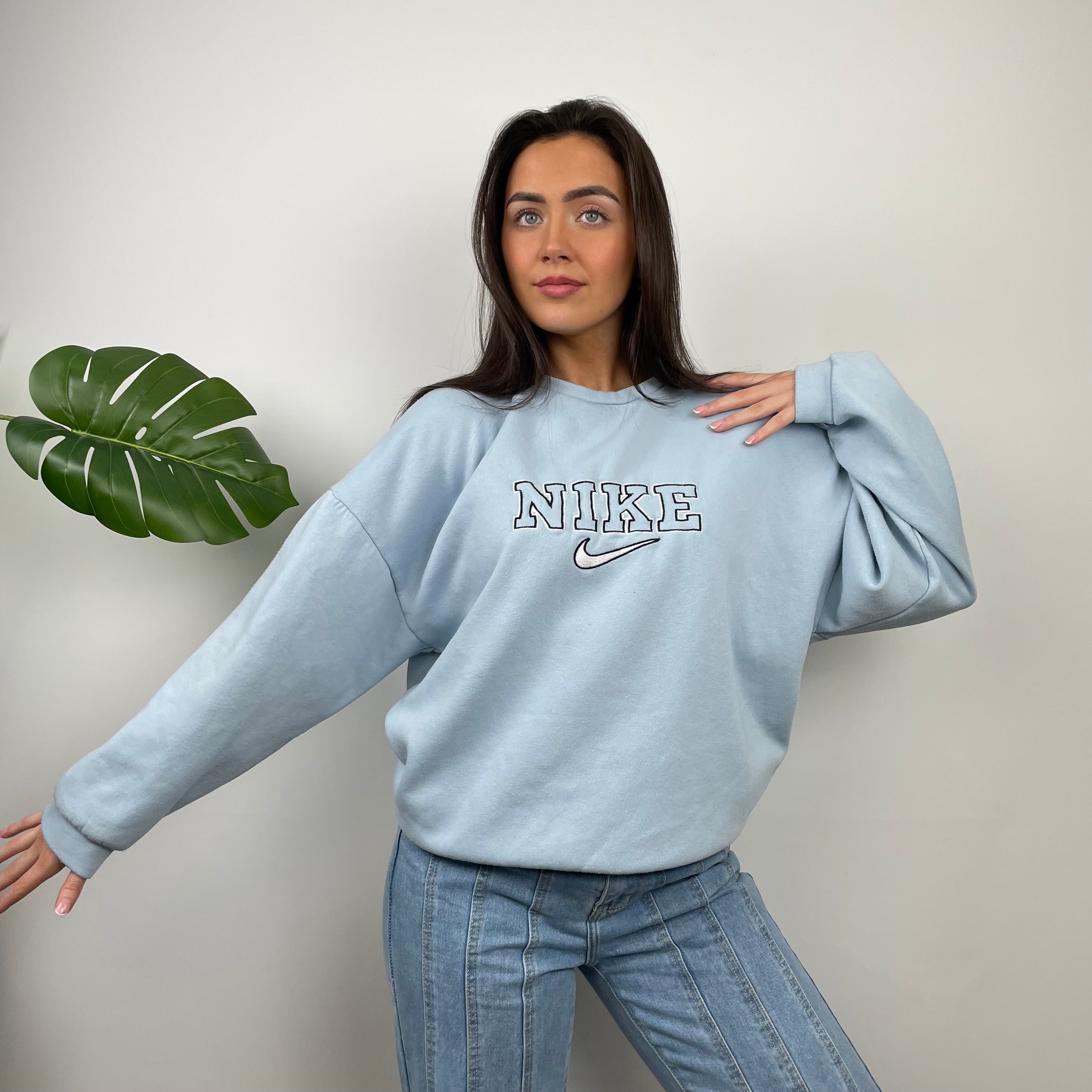 Nike Baby Blue Embroidered Spell Out Sweatshirt (XL)