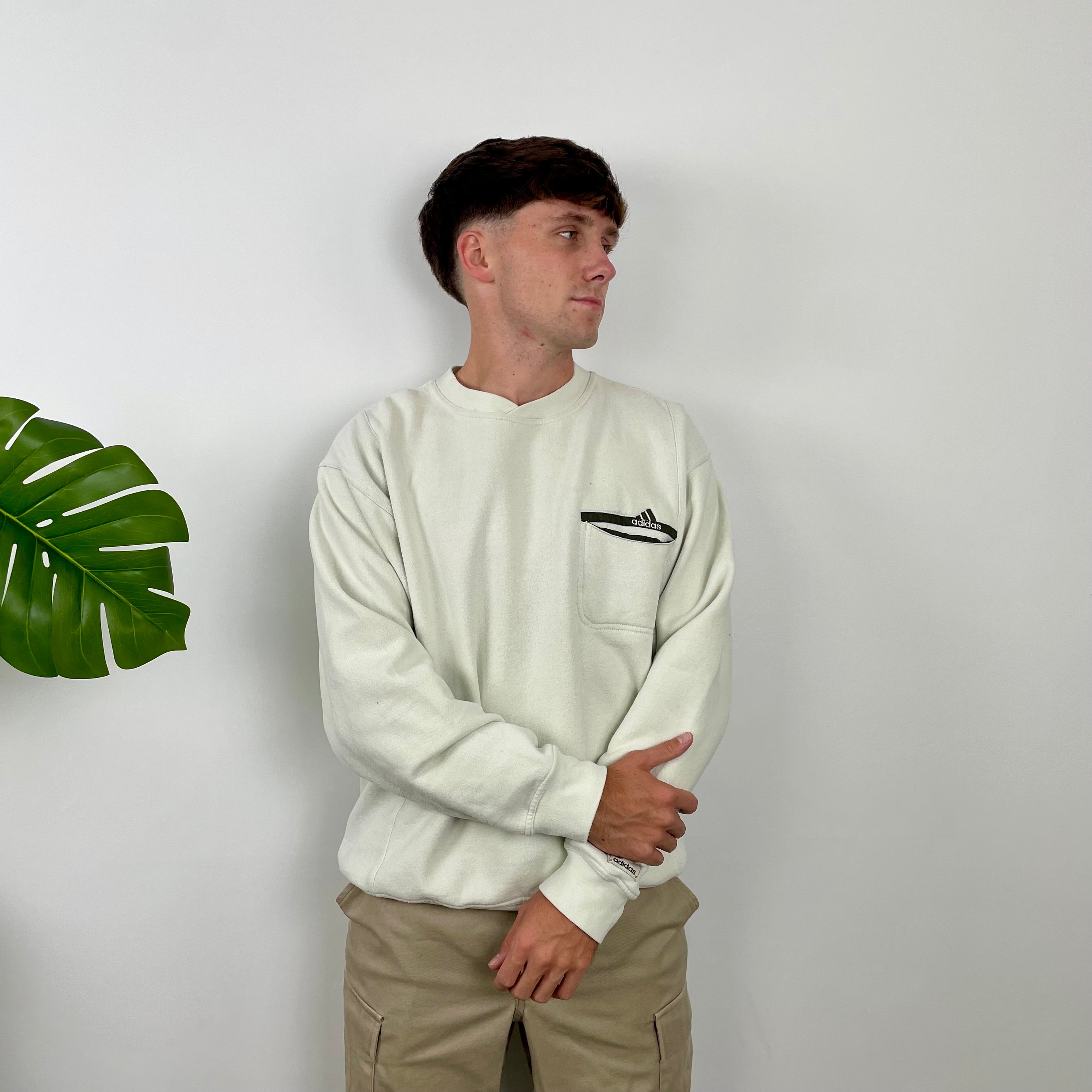 Adidas Cream Embroidered Spell Out Sweatshirt (M)