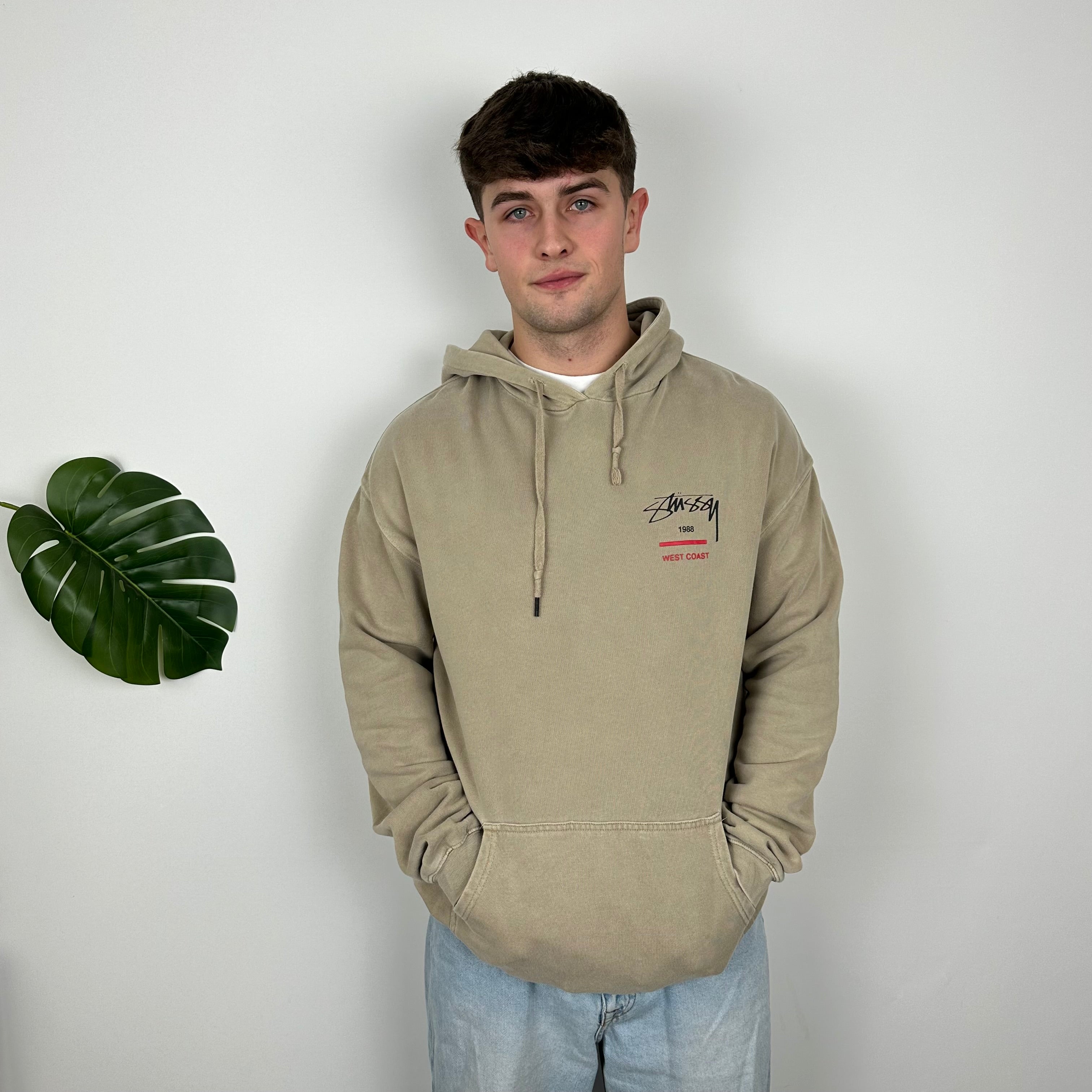 Stussy Brown Embroidered Spell Out Hoodie (L)