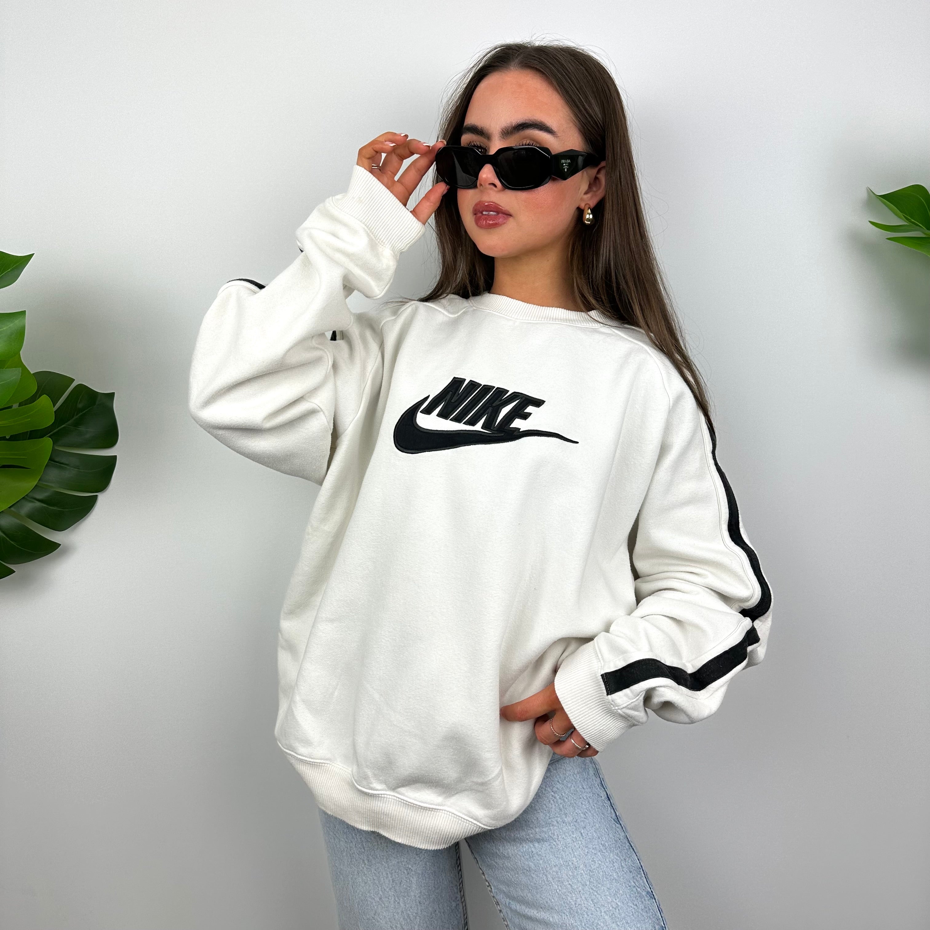 Nike White Embroidered Spell Out Sweatshirt (L)