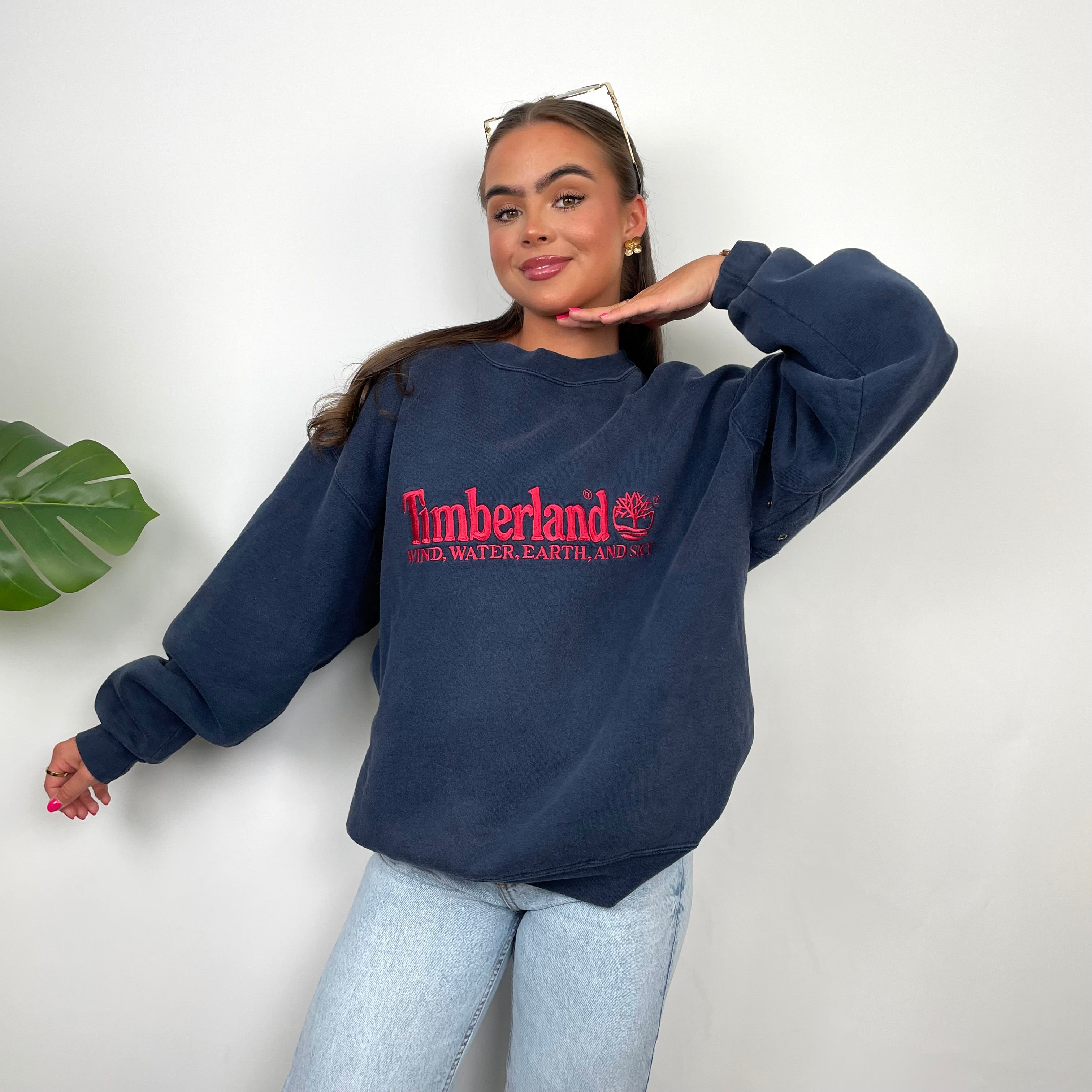 Timberland Navy Embroidered Spell Out Sweatshirt (M)