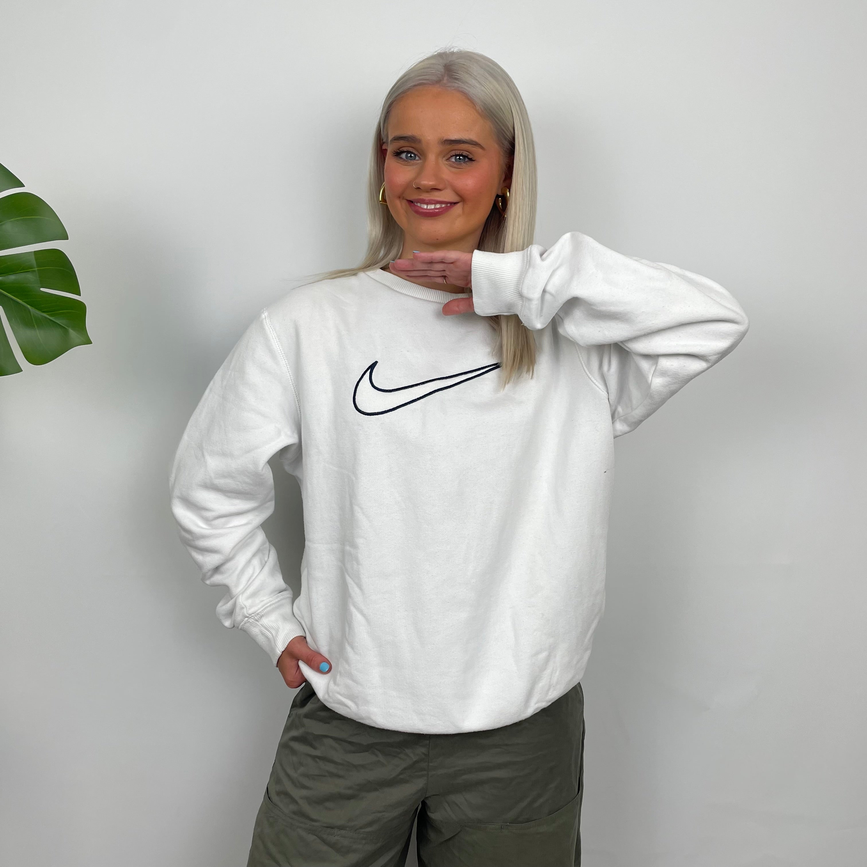 Nike White Embroidered Swoosh Sweatshirt (M)