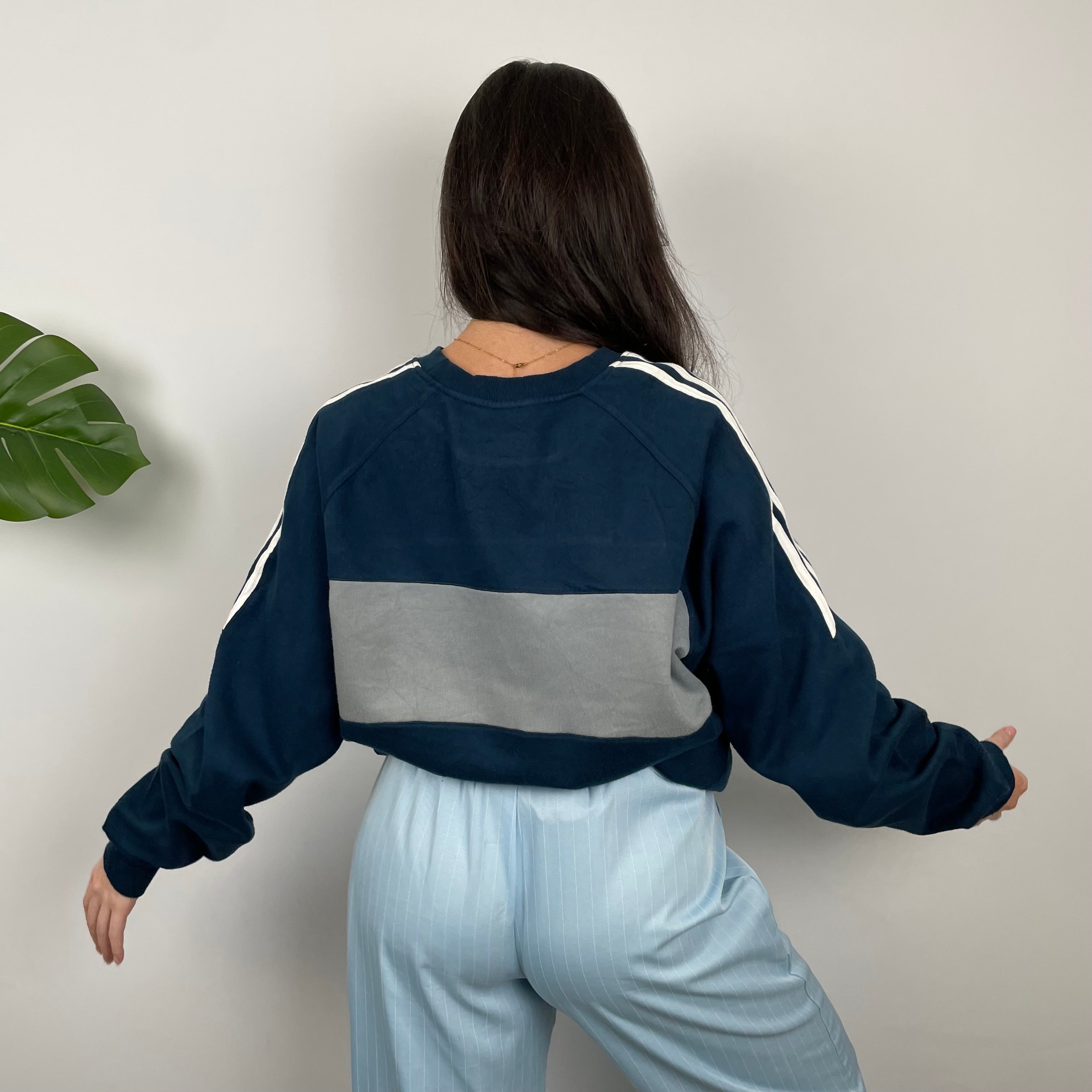 Adidas Grey & Navy Embroidered Spell Out Sweatshirt (L)