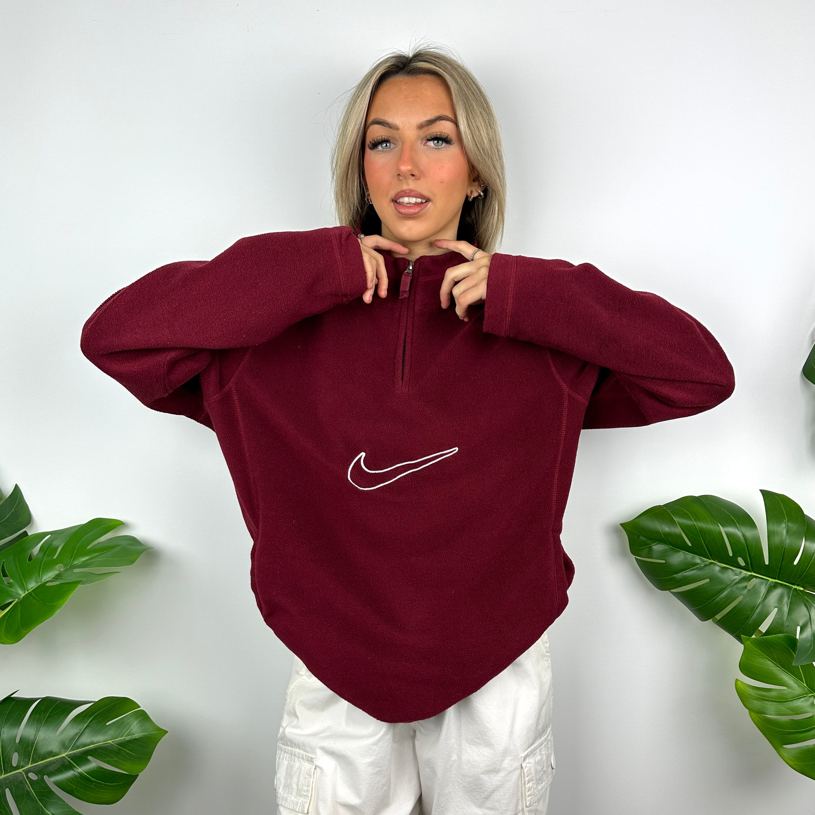 Nike Red Embroidered Swoosh Quarter Zip Sweatshirt (M)