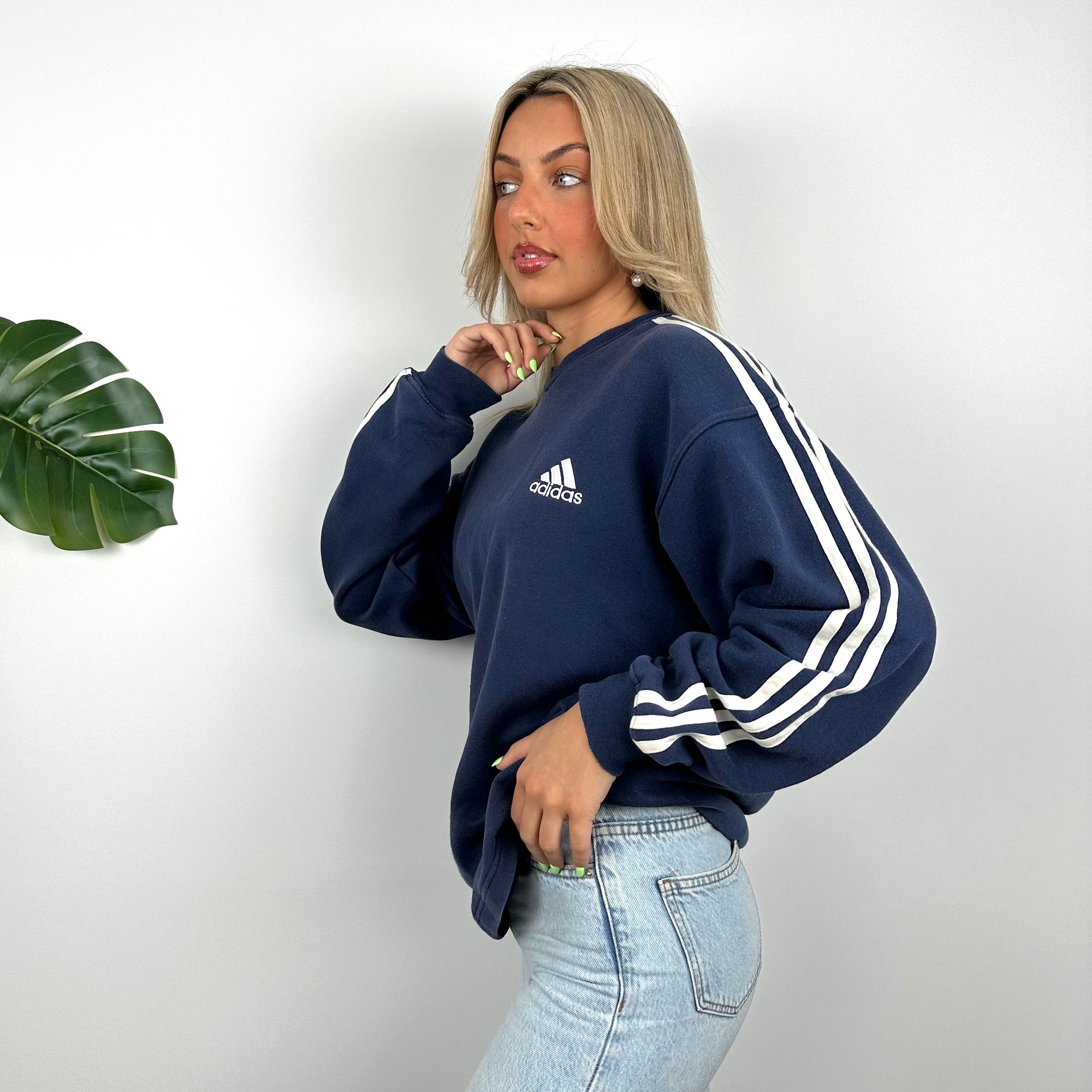 Adidas Navy Embroidered Spell Out Sweatshirt (L)