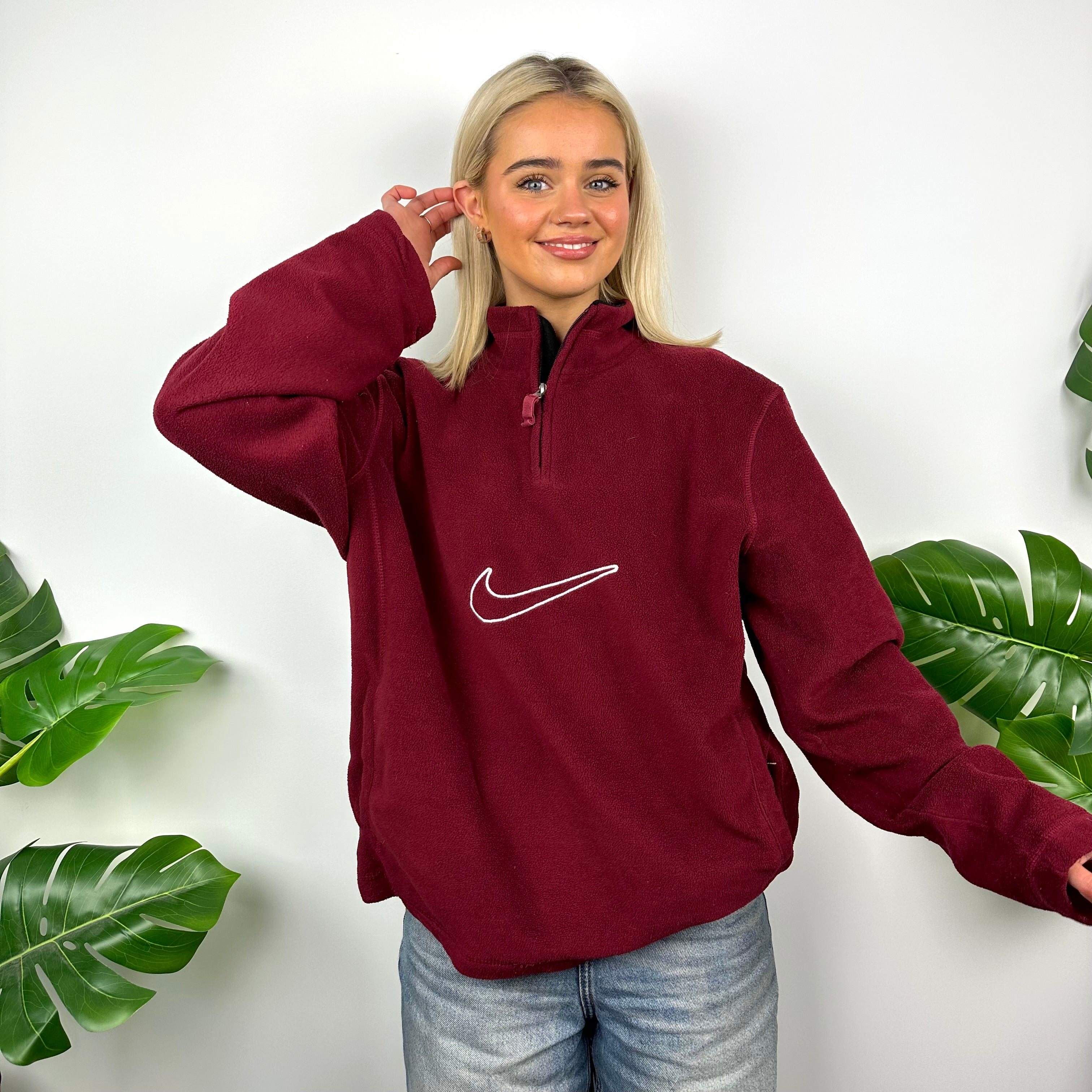 Nike Maroon Embroidered Swoosh Quarter Zip Sweatshirt (M)