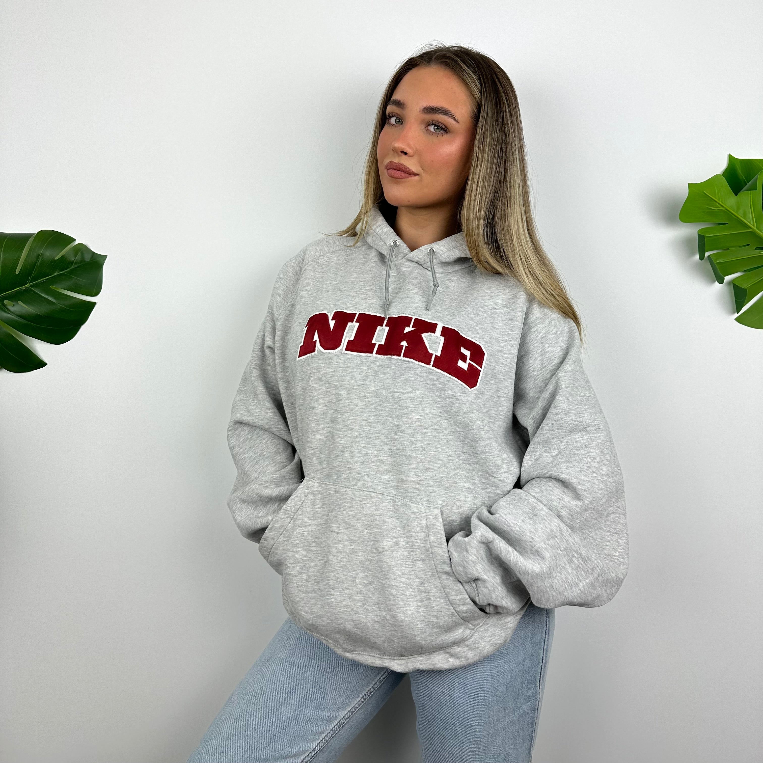 Nike RARE Grey Embroidered Spell Out Hoodie (L)