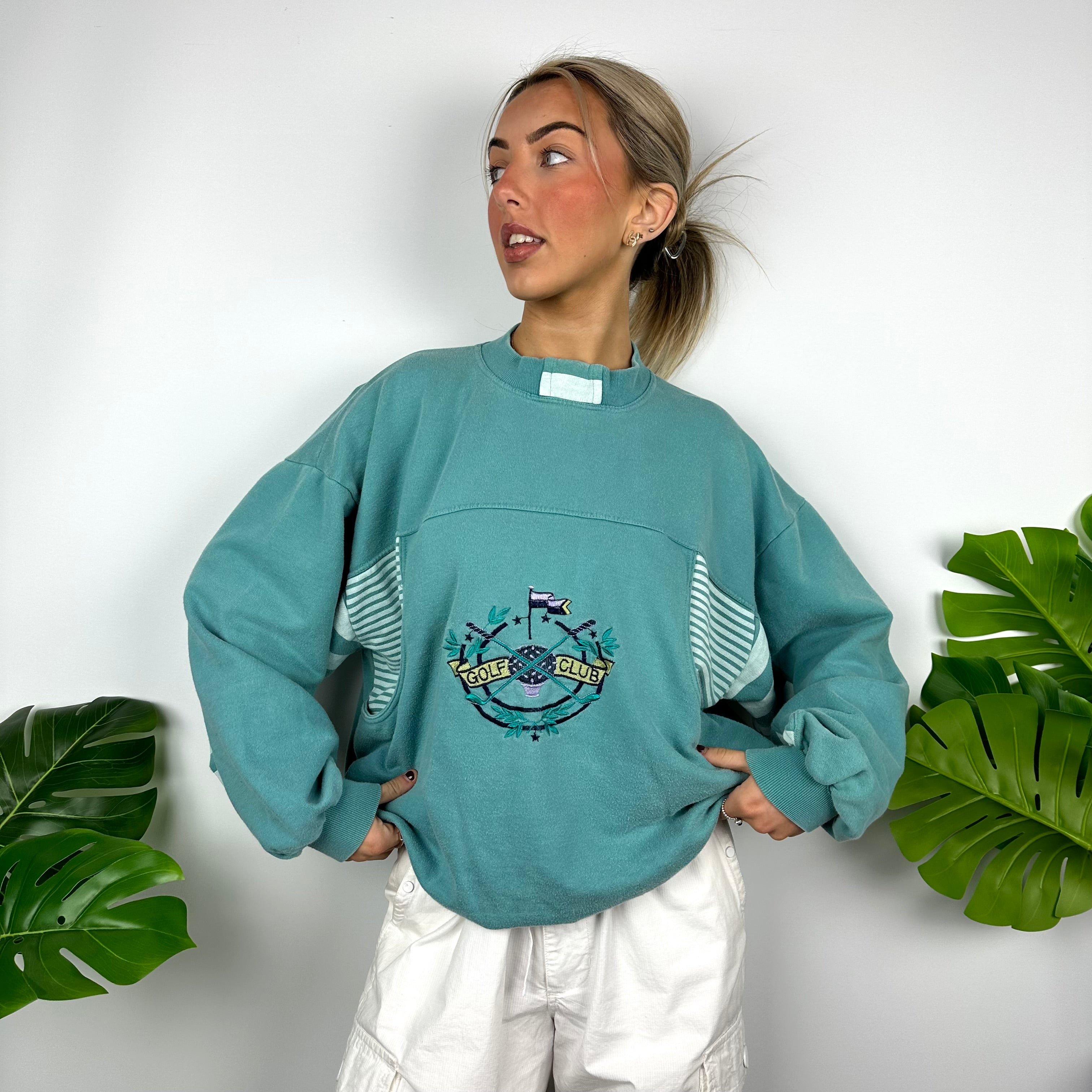 Adidas Golf Mint Green Embroidered Spell Out Sweatshirt (L)