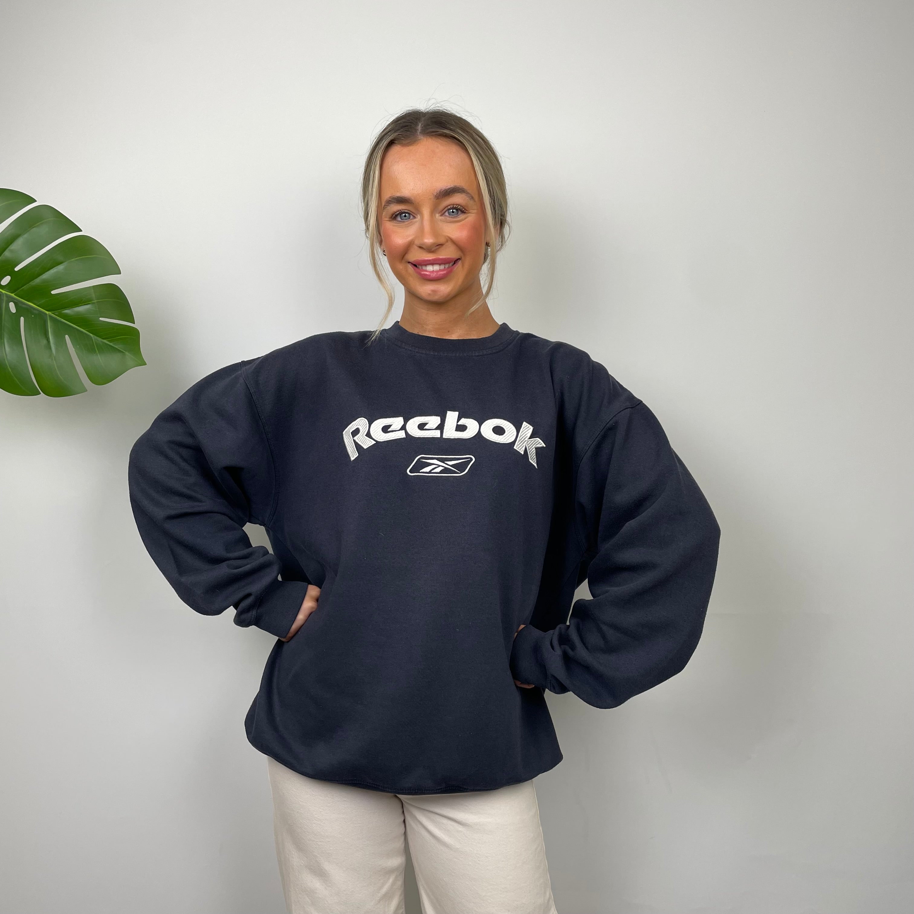 Reebok Navy Embroidered Spell Out Sweatshirt (M)