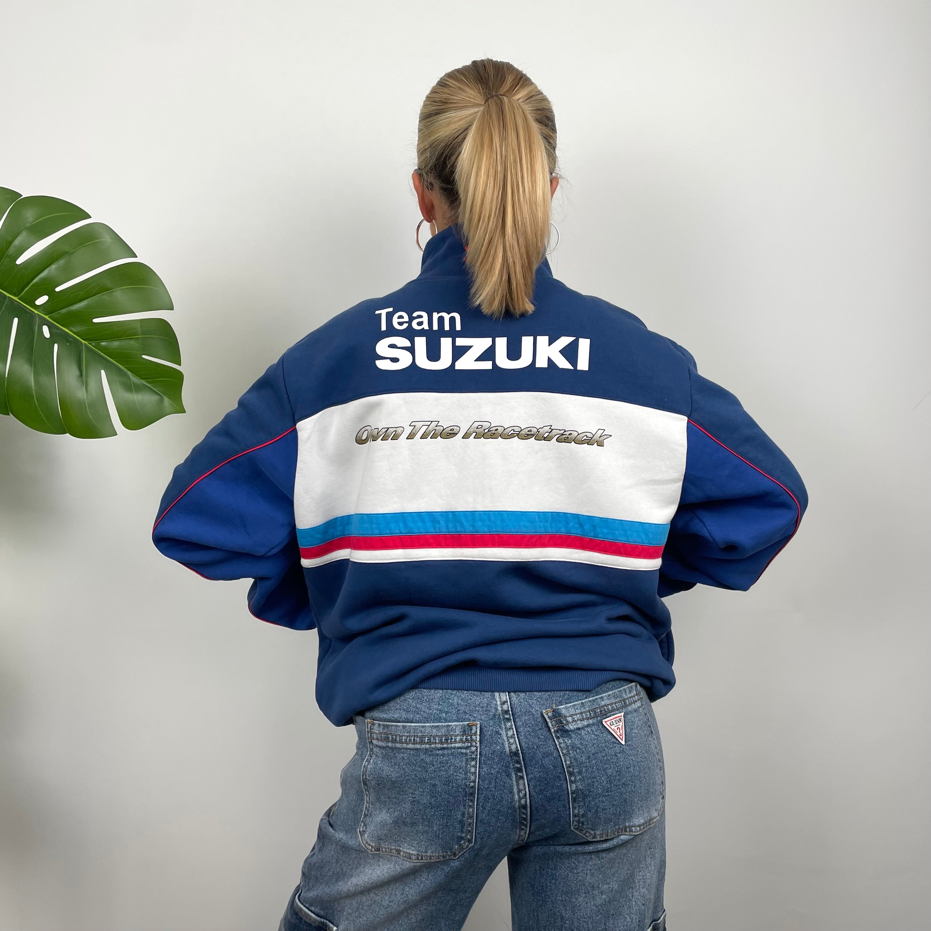 Suzuki Racing Blue Embroidered Spell Out Zip Up Jacket (XL)