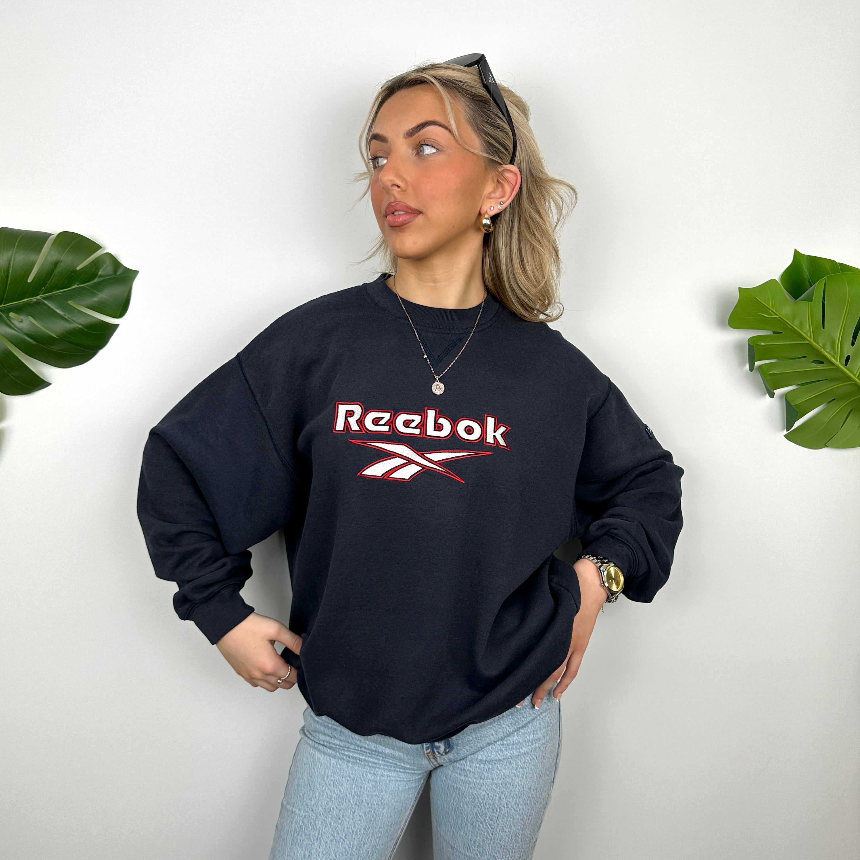 Reebok Navy Embroidered Spell Out Sweatshirt (M)