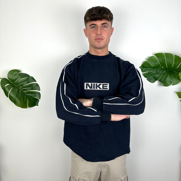 Nike Navy Embroidered Spell Out Sweatshirt (XL)