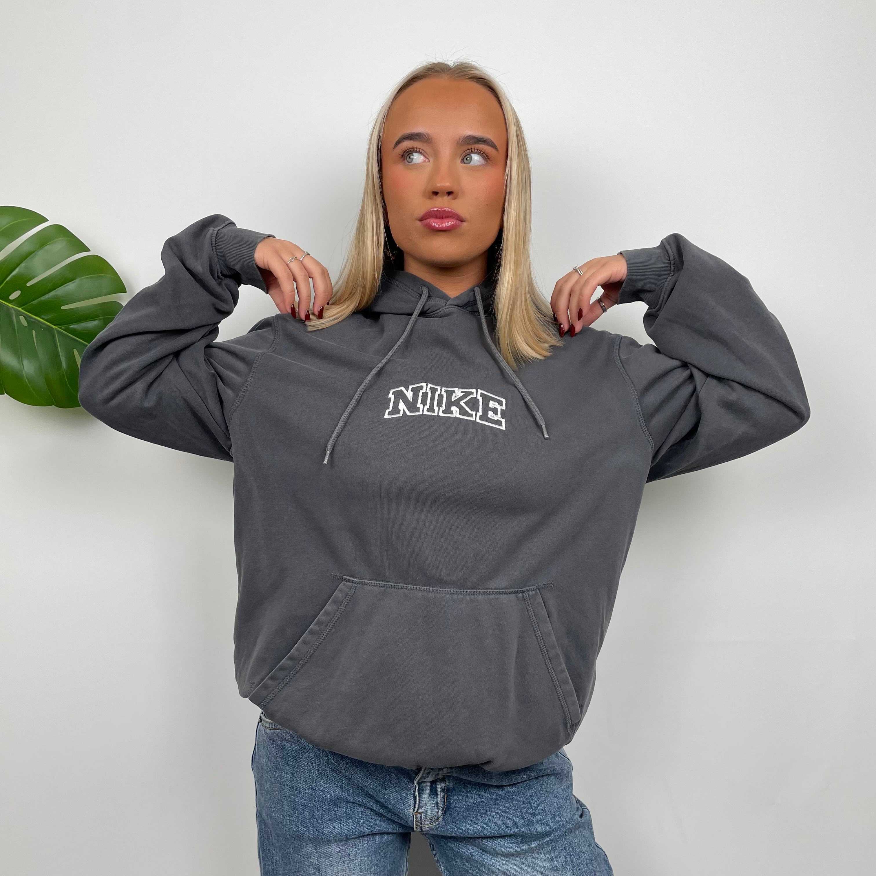 Nike Grey Embroidered Spell Out Hoodie (L)