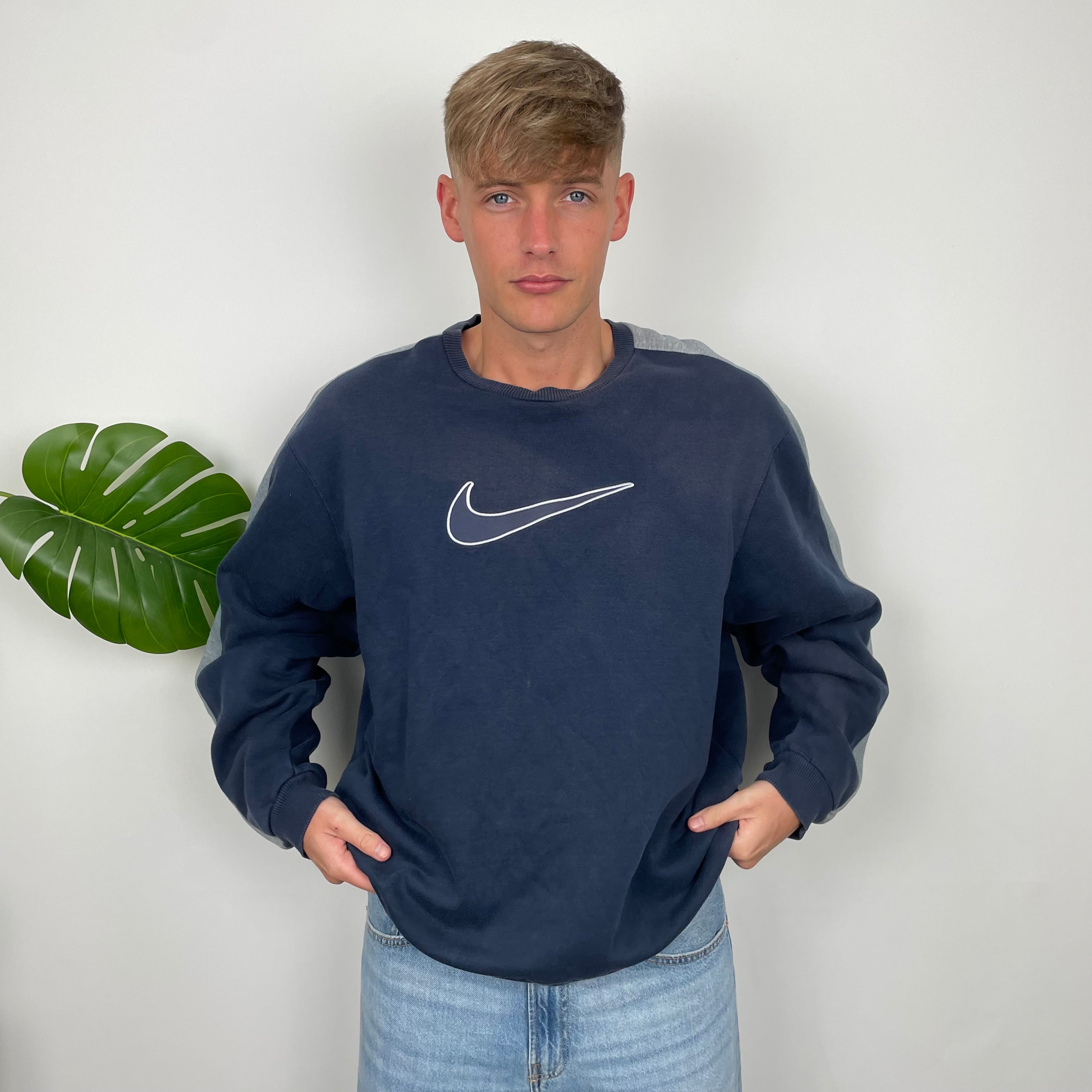 Nike RARE Navy Embroidered Swoosh Sweatshirt (L)