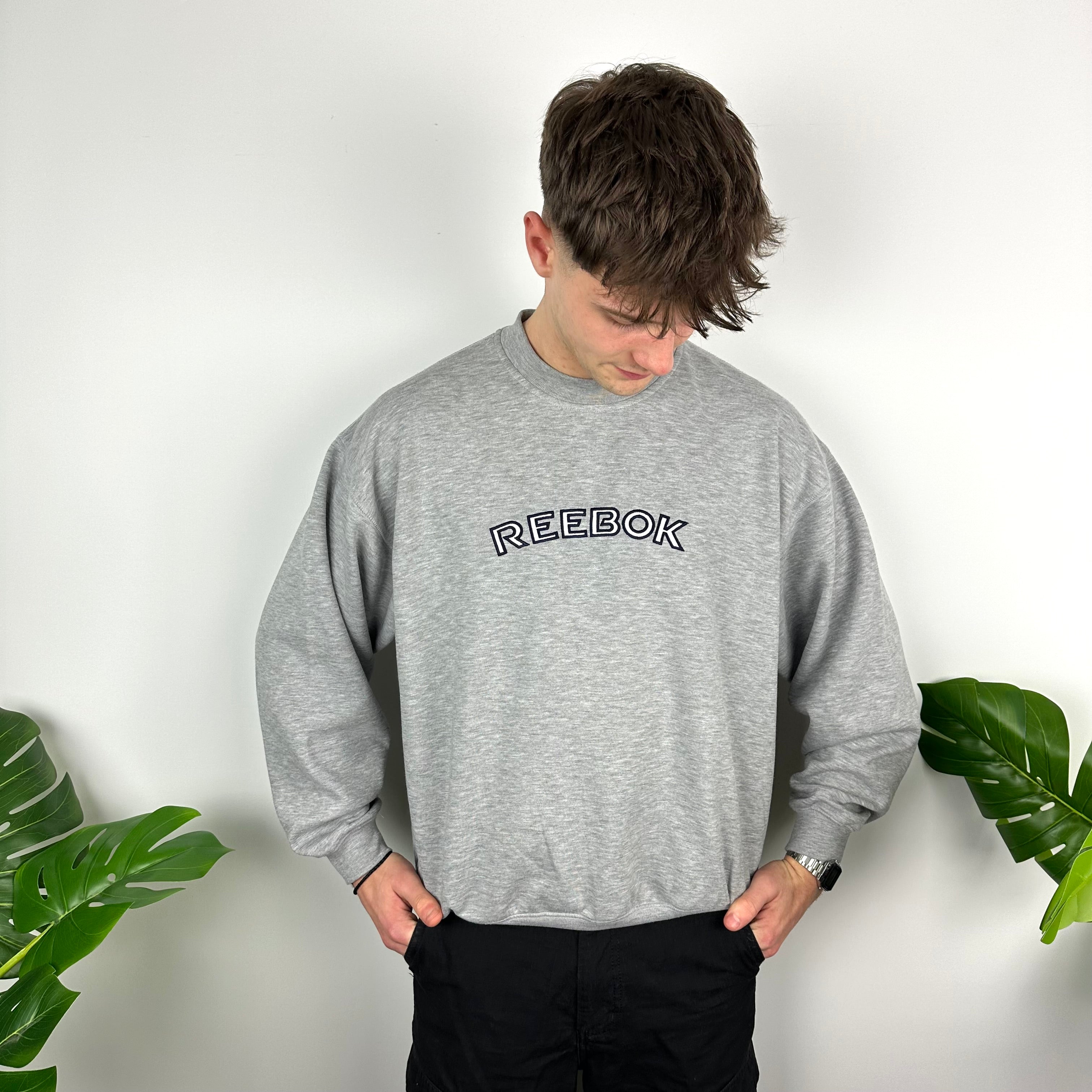 Reebok Grey Embroidered Spell Out Sweatshirt (M)