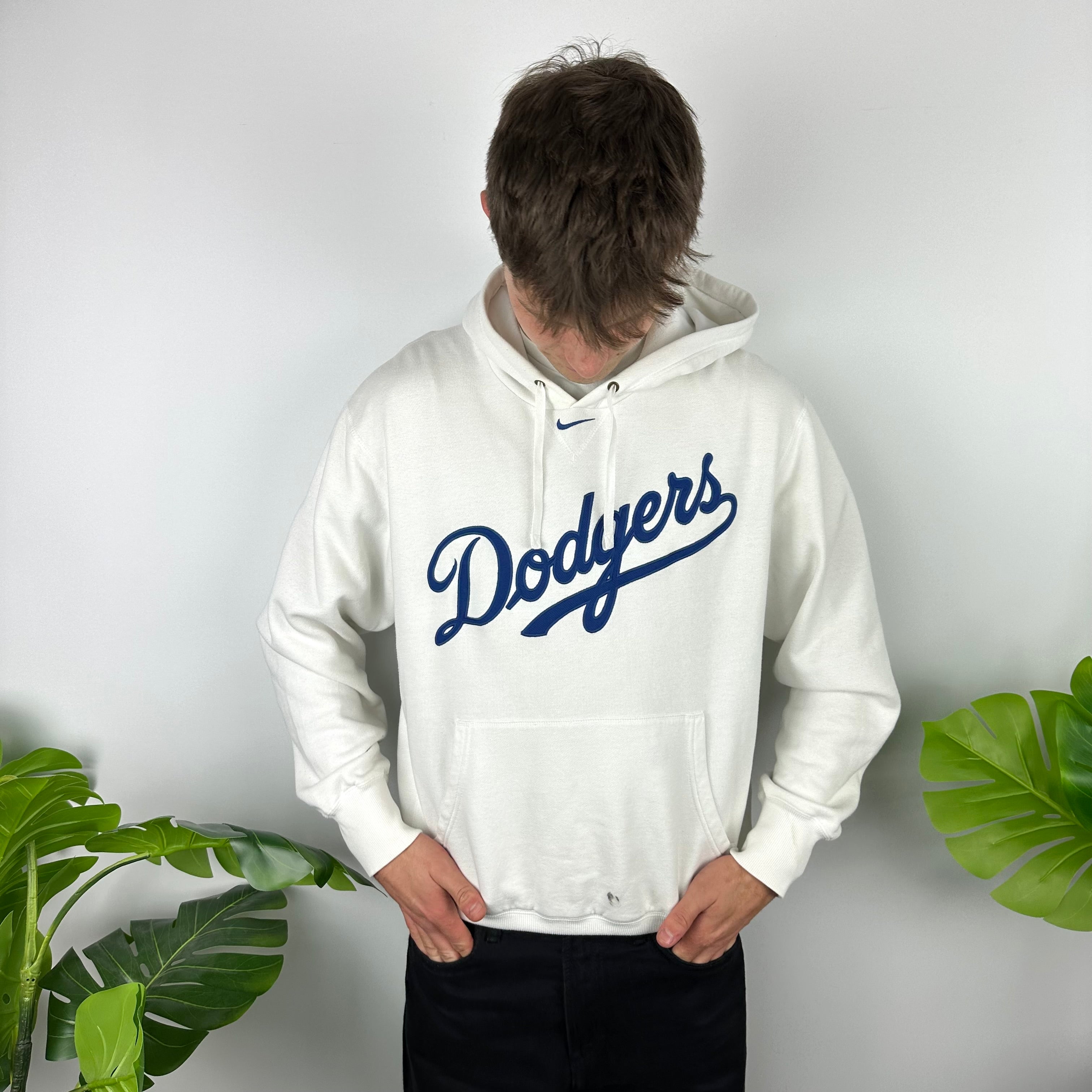 Nike X Los Angeles Dodgers White Embroidered Spell Out Hoodie (M)