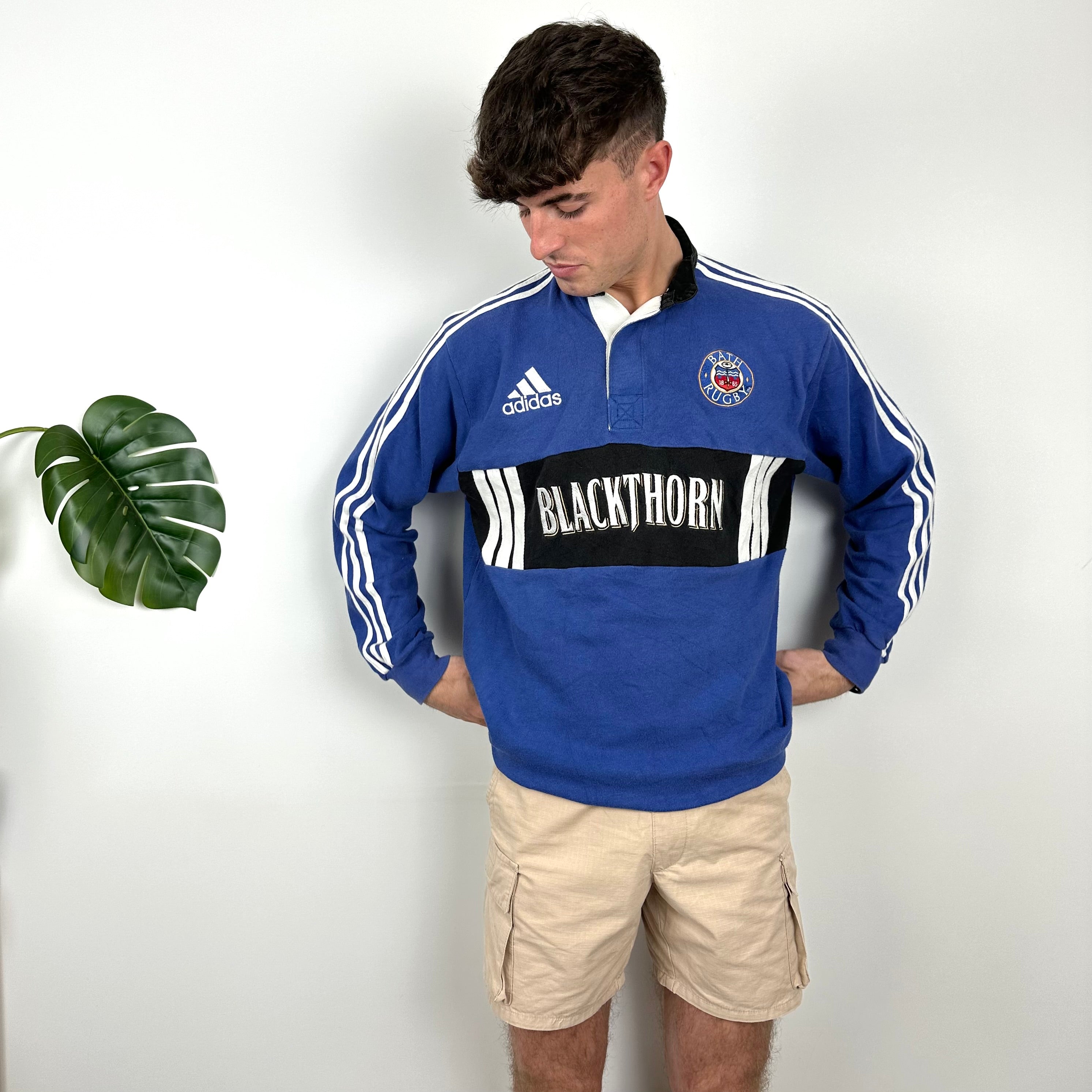 Adidas X Bath Rugby Blue Embroidered Logo Rugby Shirt (L)