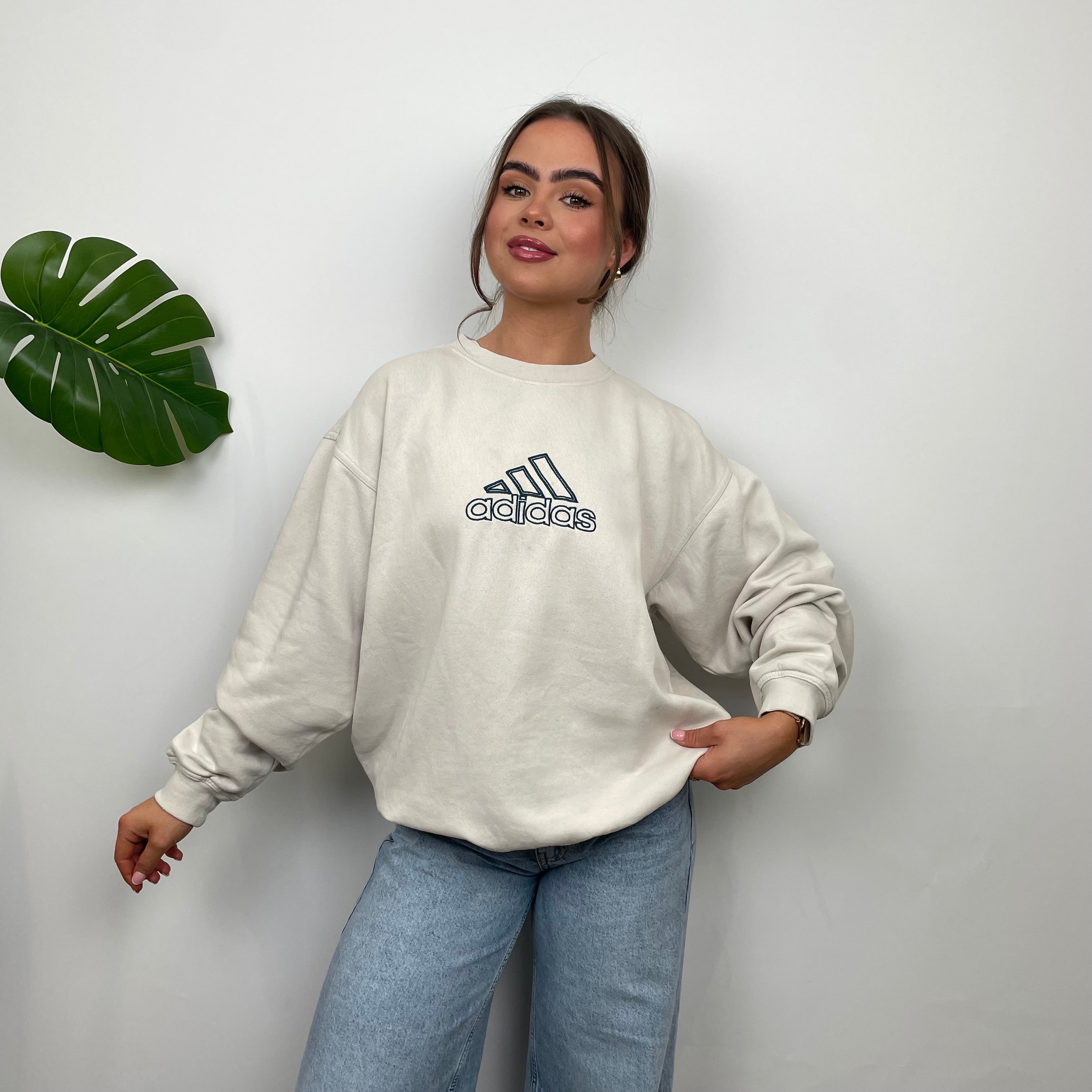 Adidas RARE Cream Embroidered Spell Out Sweatshirt (M)