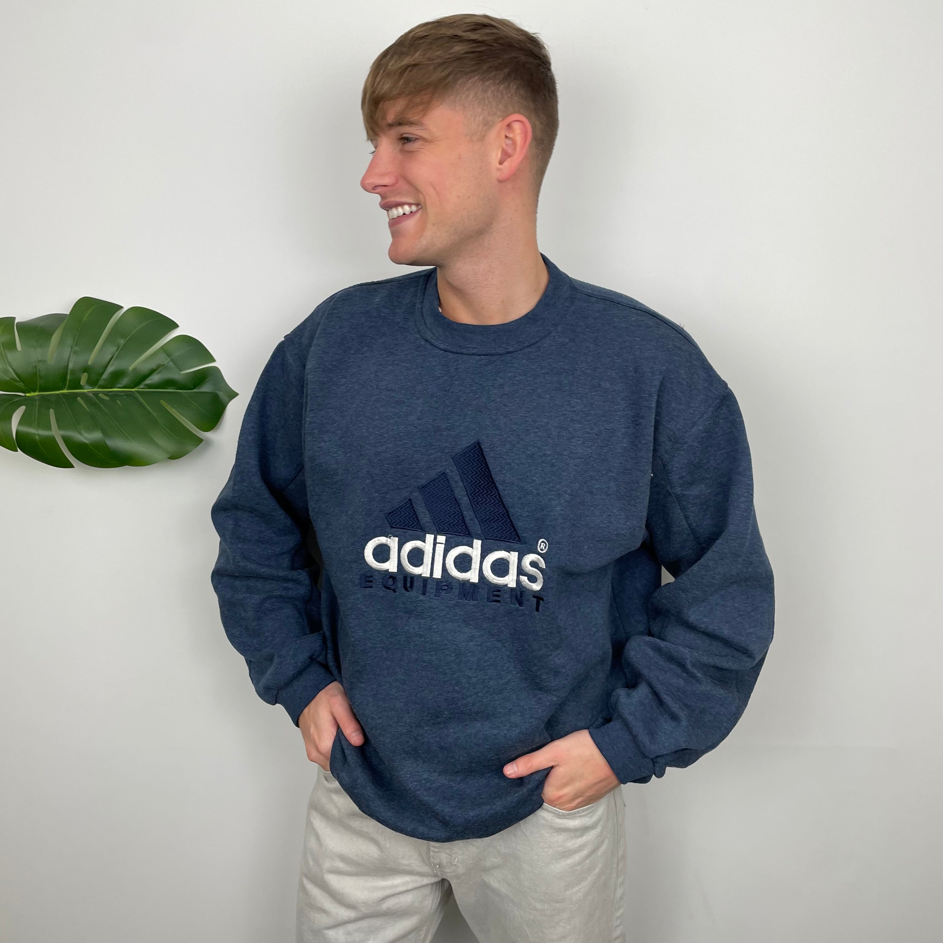 Adidas Equipment RARE Navy Embroidered Spell Out Sweatshirt (XL)