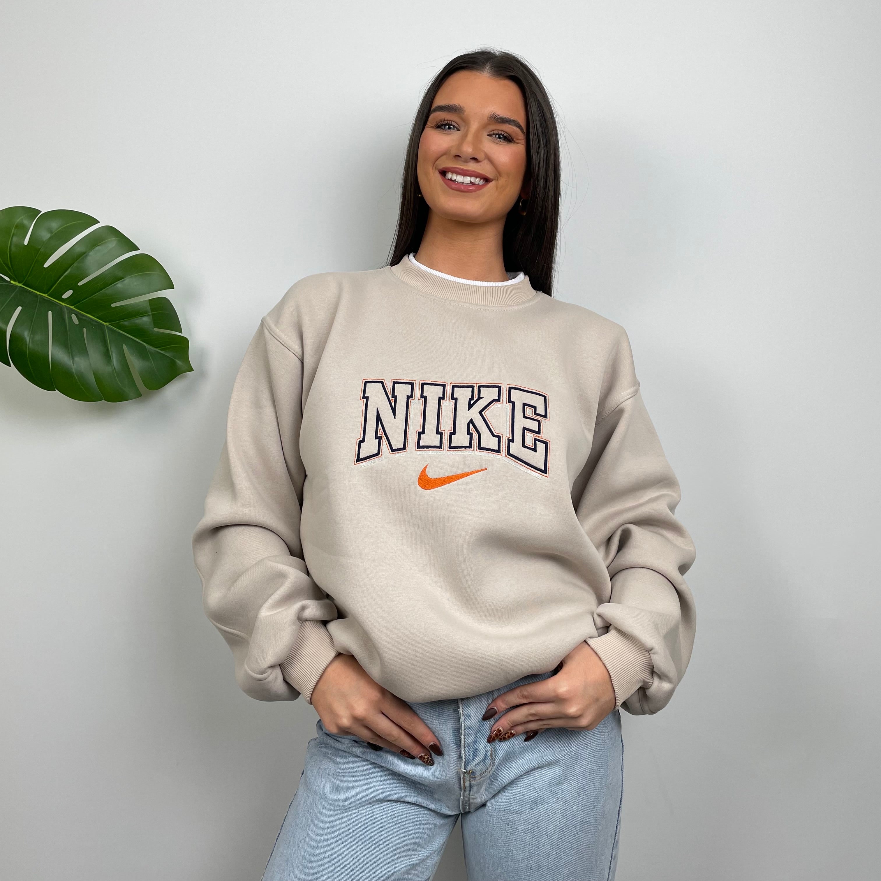Cream Vintage Nike Spell Out Crewneck Spellout Sweatshirt Nike