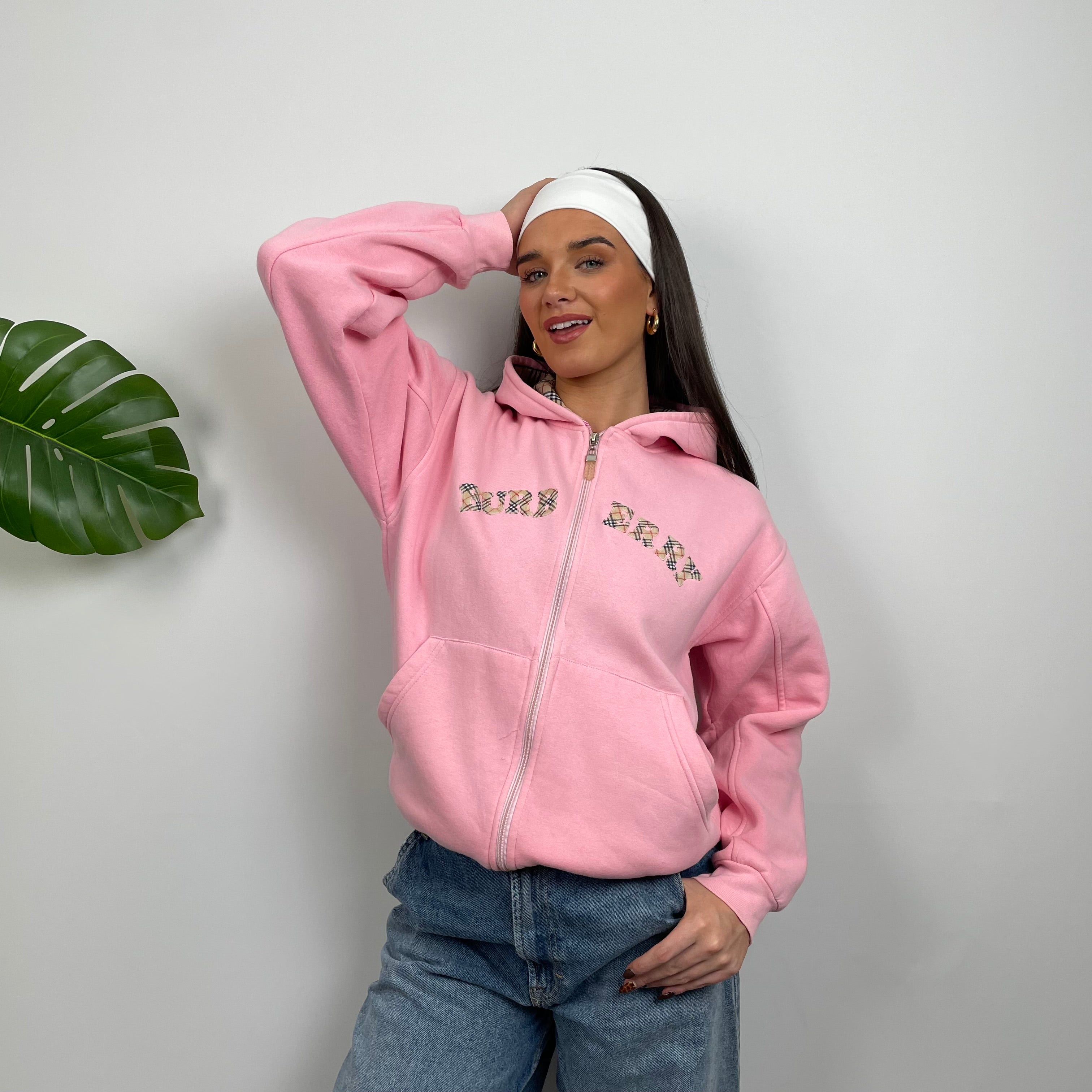 Burberry Pink Embroidered Logo Zip Up Sweatshirt (S)